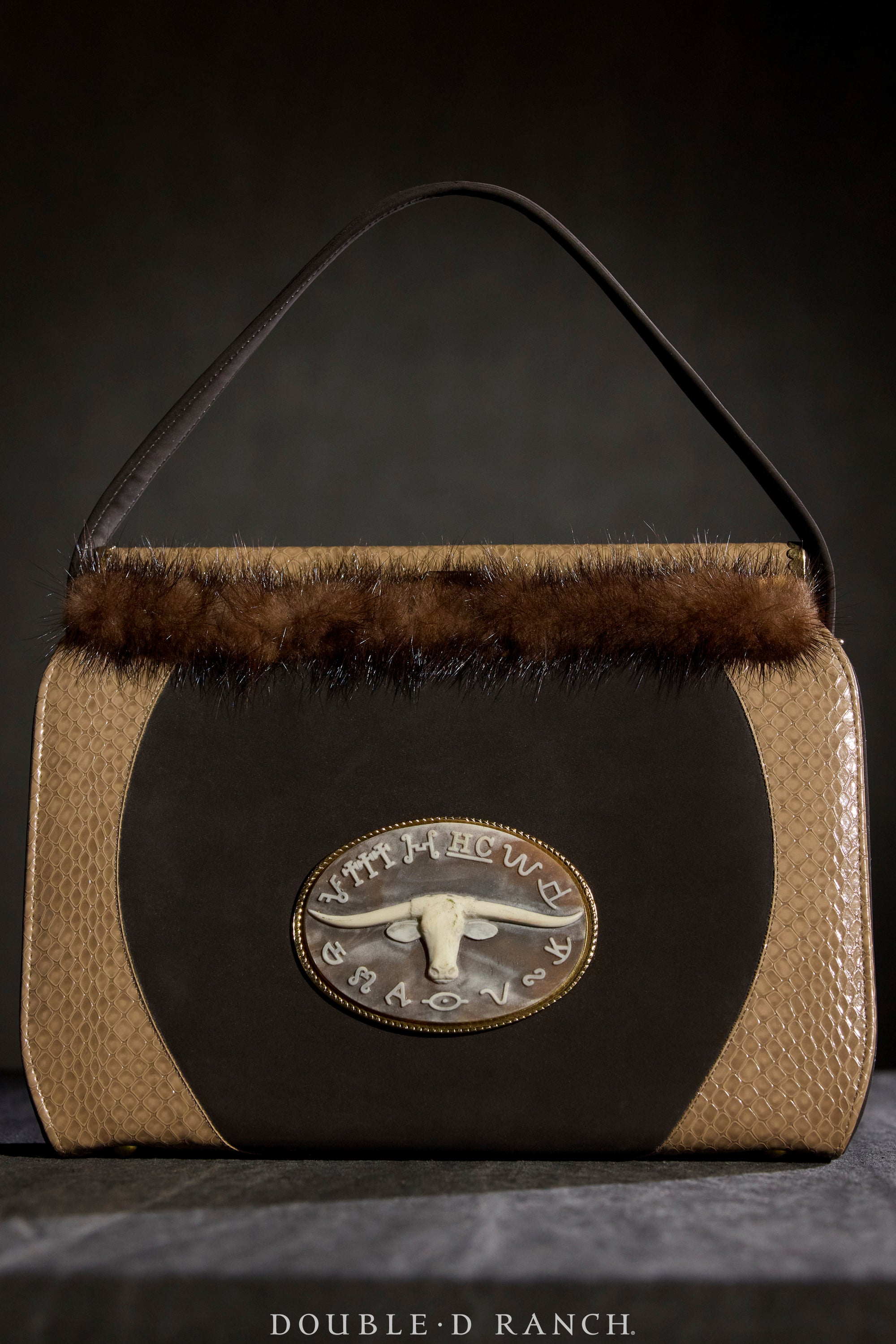 Bag, Silver Label, Two Tone Suede and Snakeskin with Longhorn Buckle, Repurposed,1312