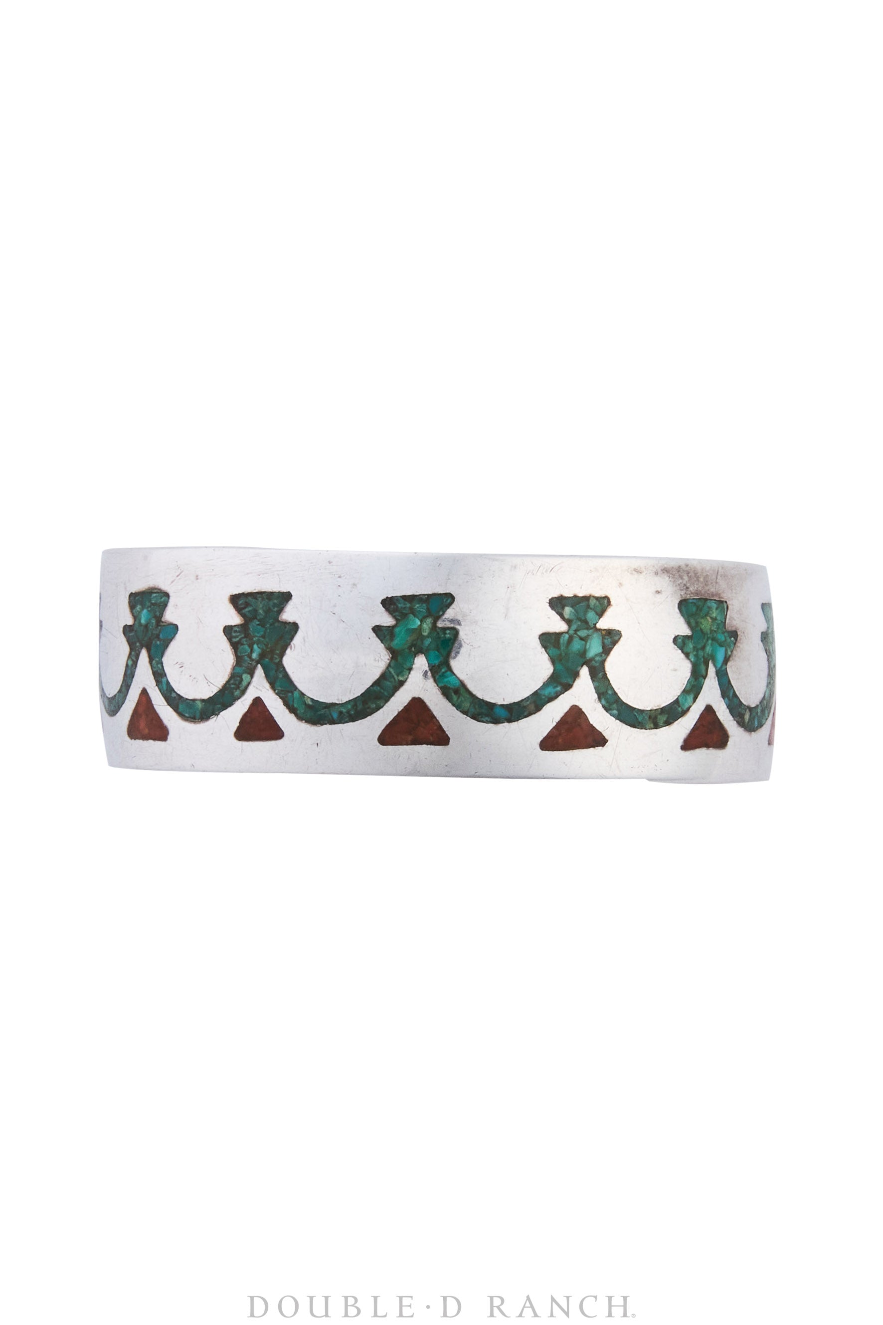 Cuff, Chip Inlay, Turquoise & Coral, Hallmark, Vintage, 3734