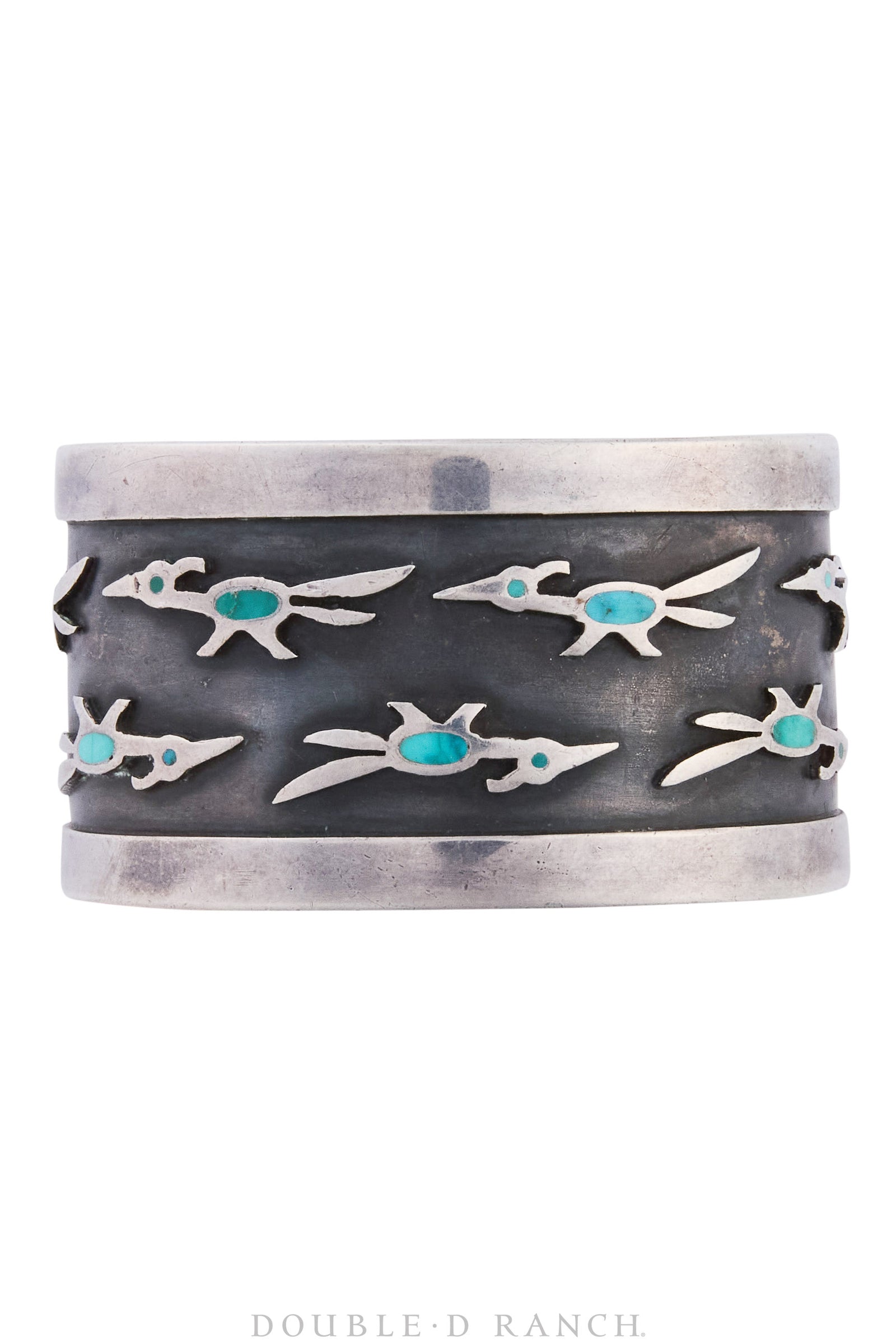 Cuff, Inlay With Shadowbox Style, Roadrunners, Turquoise, Vintage, 3745