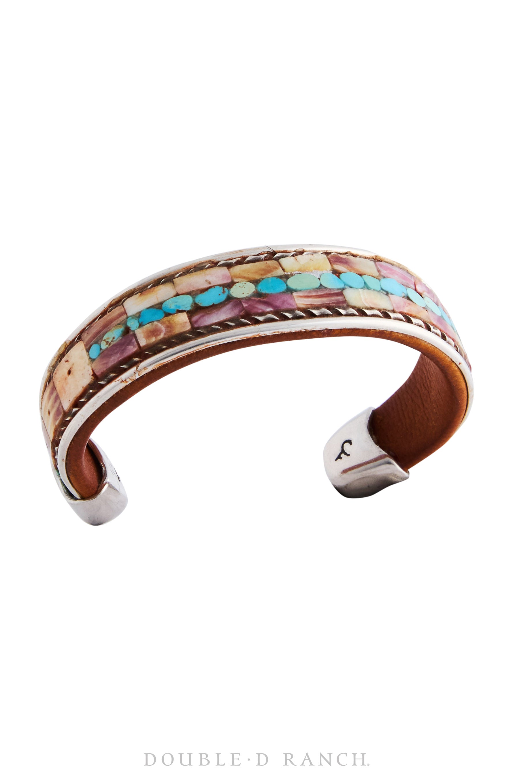 Cuff, Inlay, Multi Stone, Leather Lined, Artisan, Charlie Favour, Contemporary, 3789