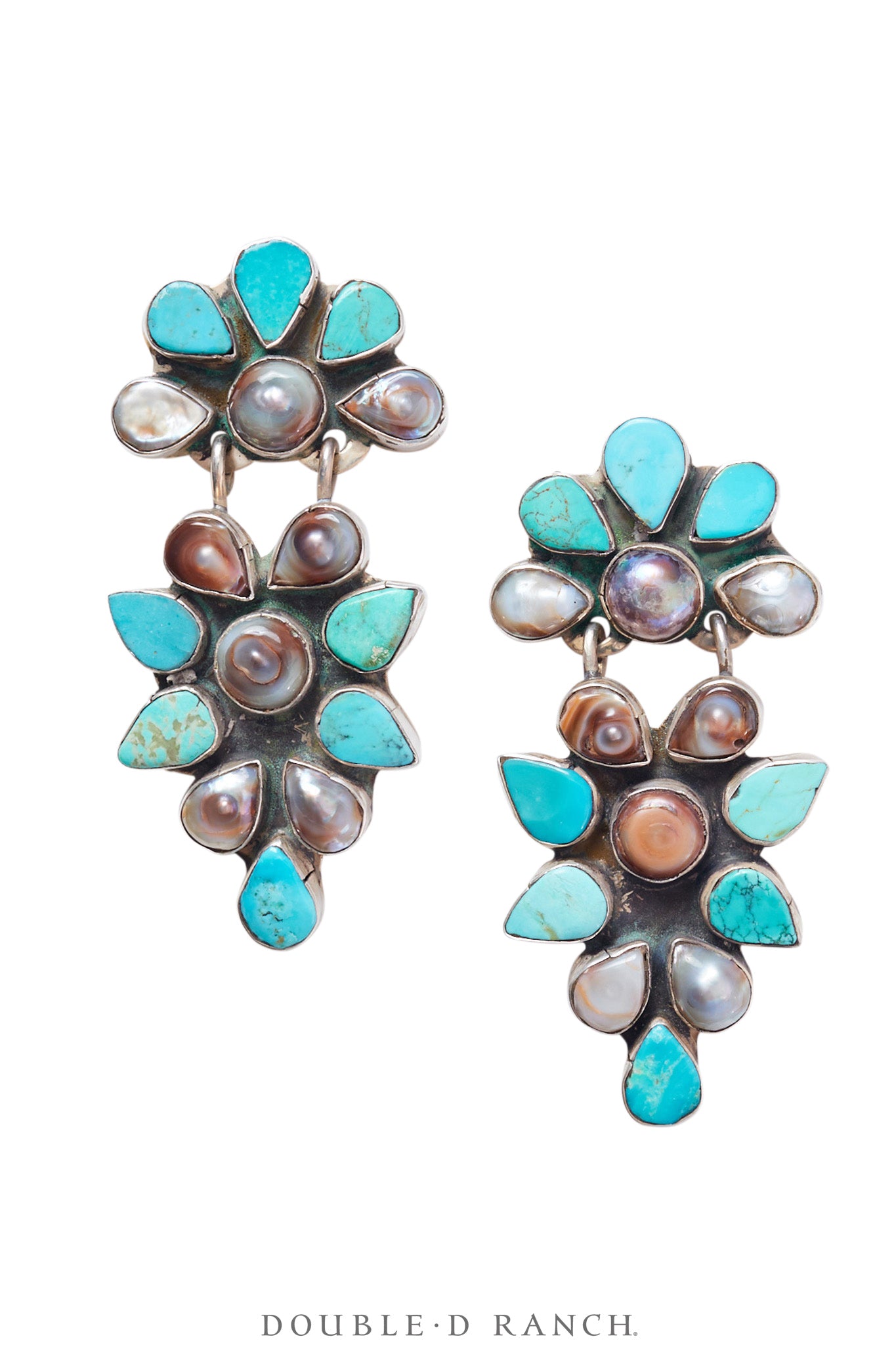 Earrings, Oscar Betz, Chandelier, Turquoise, Fresh Water Pearls, Contemporary, 1735