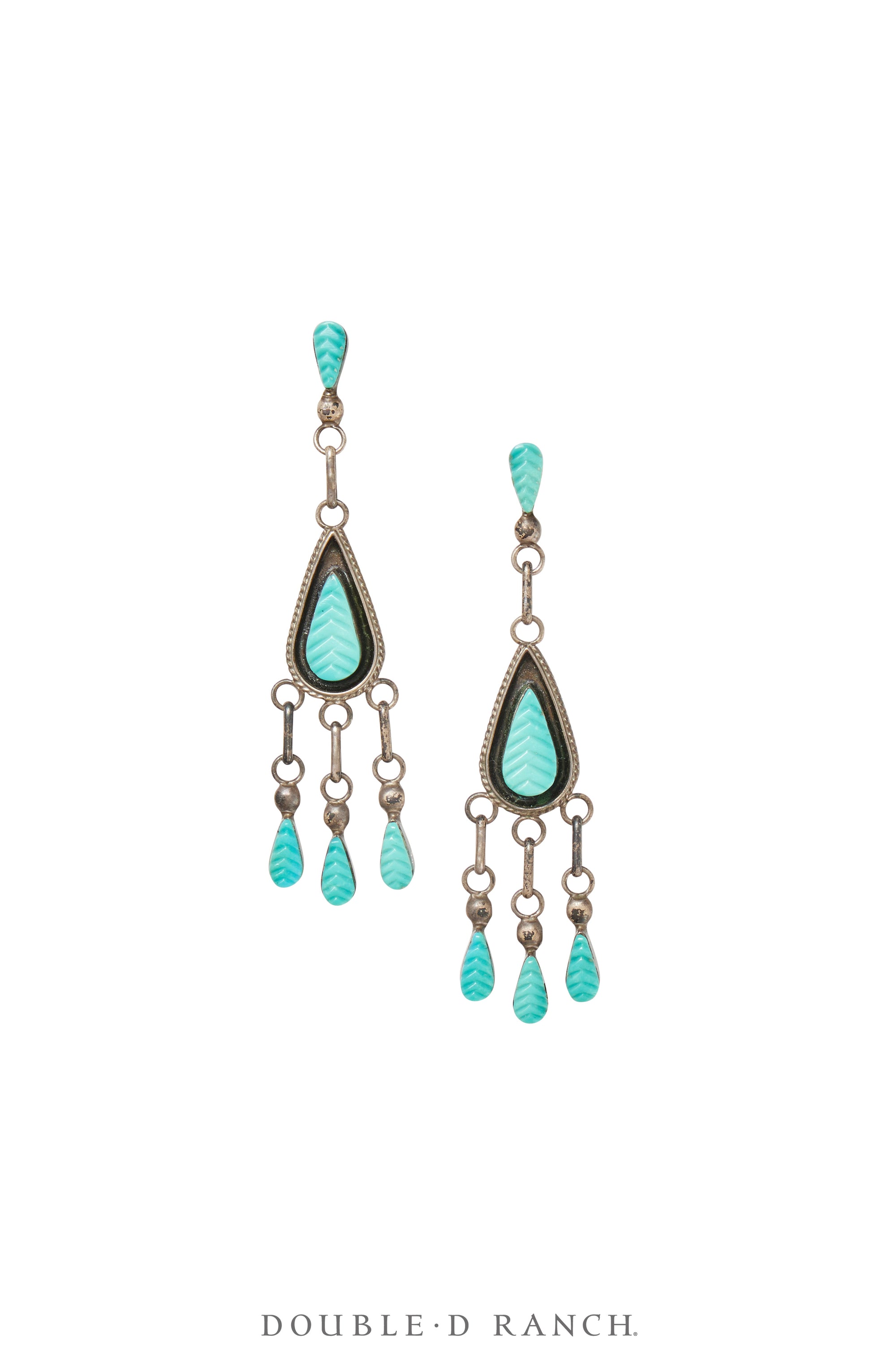 Earrings, Dangle, Turquoise, Carved Stone, Vintage, 1745