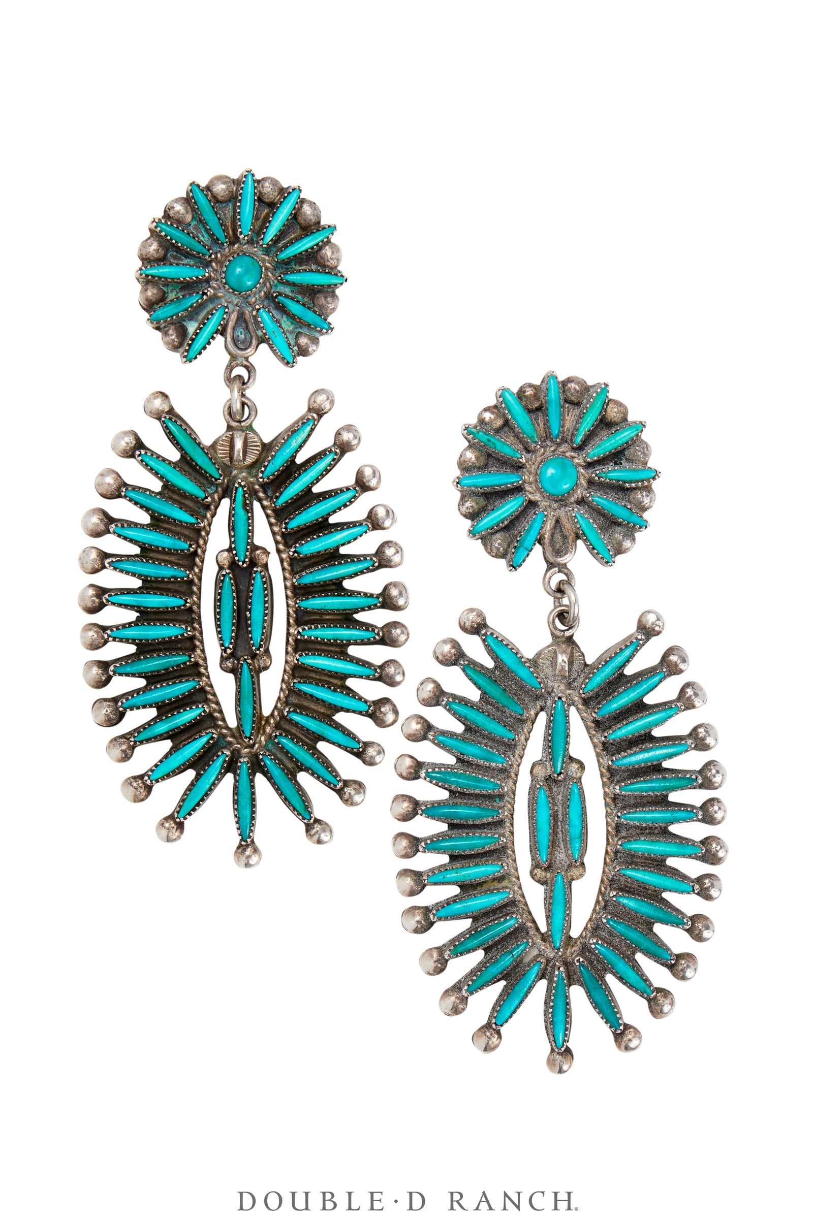 Earrings, Drop, Turquoise, Needlepoint, Vintage, 1802