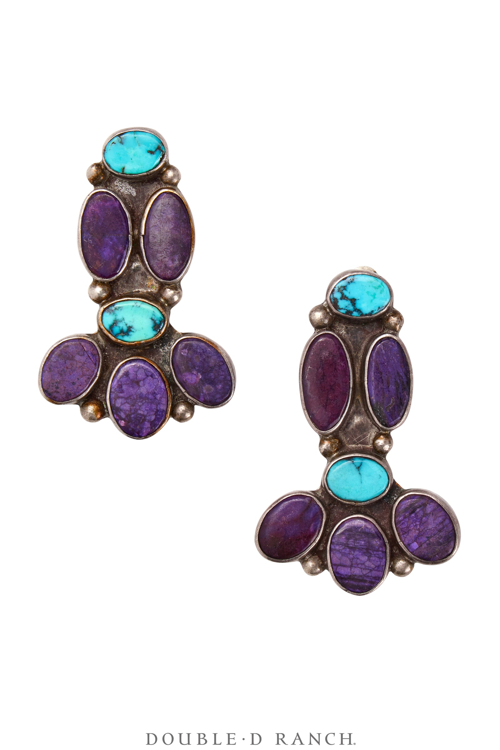 Earrings, Oscar Betz, Drop, Purple Spiny Oyster With Turquoise, Hallmark, Vintage, 1811