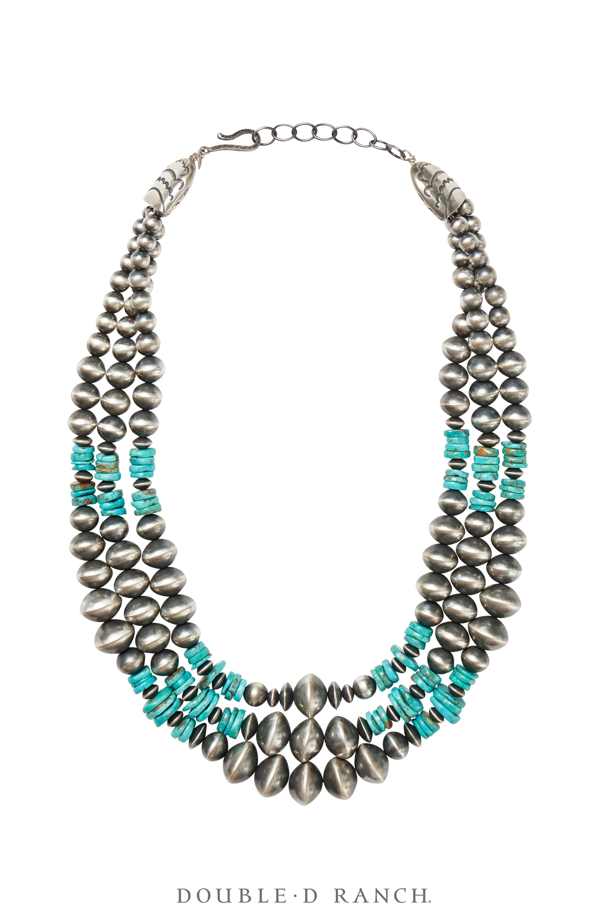 Necklace, Desert Pearls, Kingman Turquoise, Triple Strand, 20" Hallmarked, Contemporary, 3337