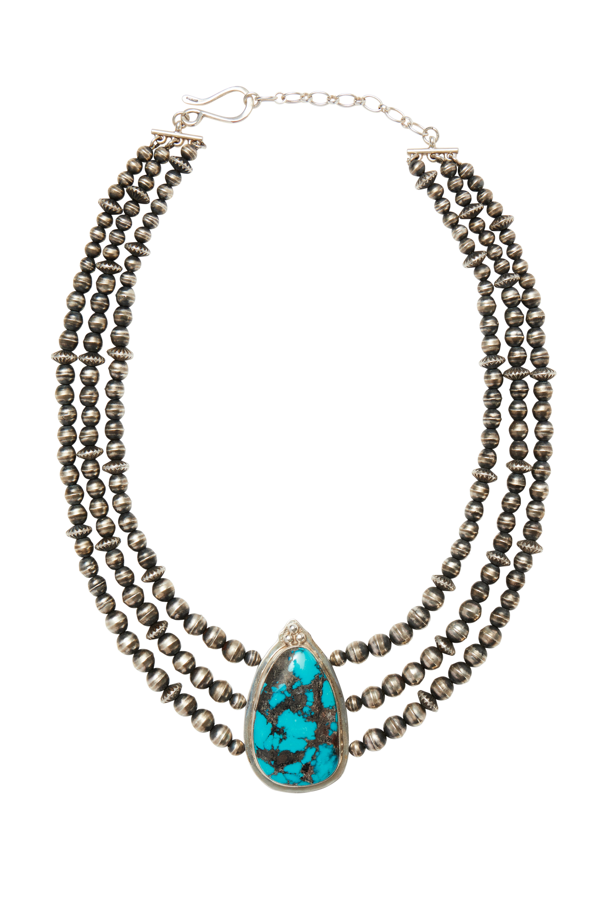 Necklace, Desert Pearls, 3 Strands With Turquoise Center, Hallmark, Vintage, 3400