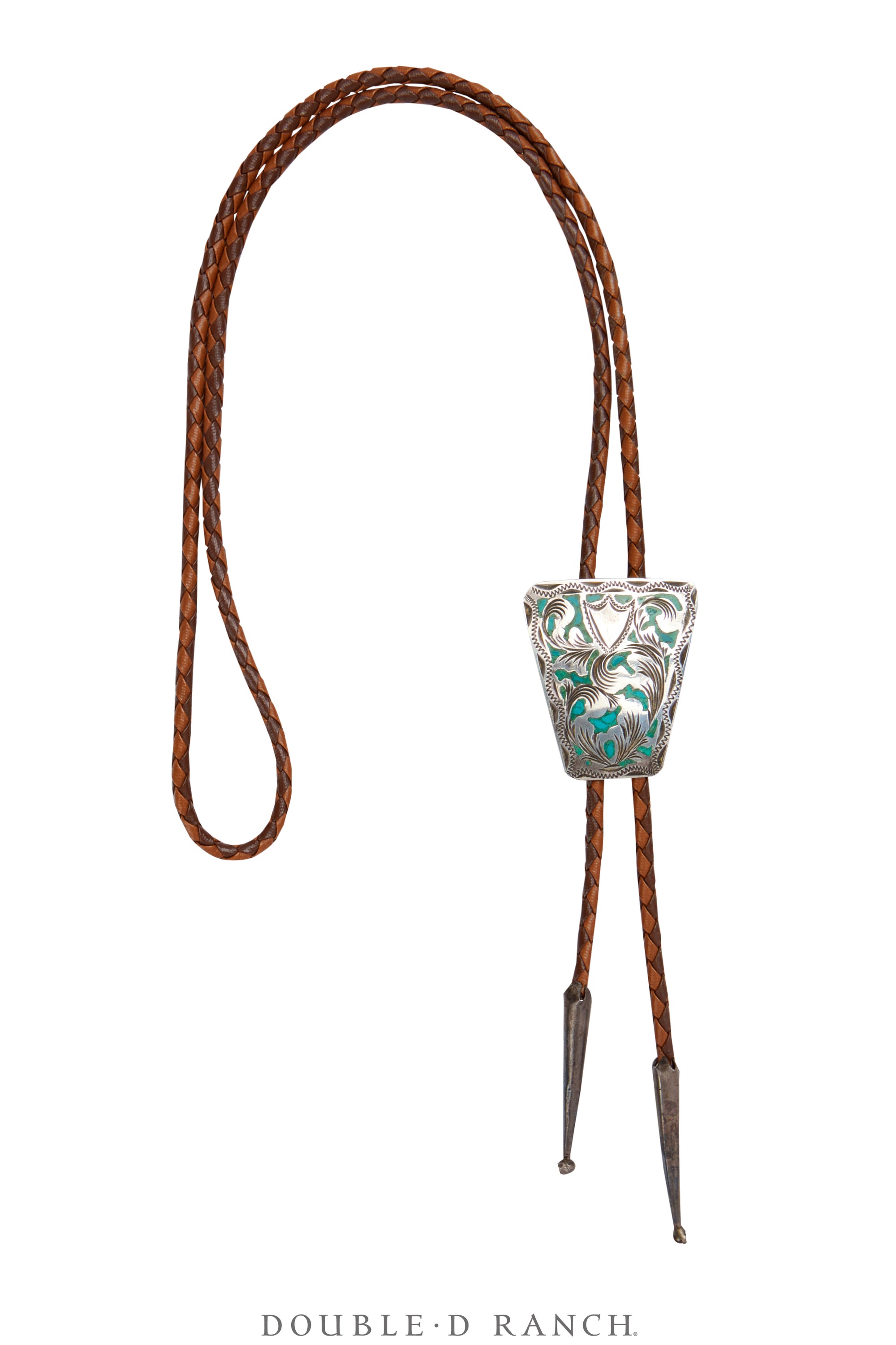 Bolo, Inlay, Turquoise With Engraved Scrollwork, Hallmark, Vintage, 3457