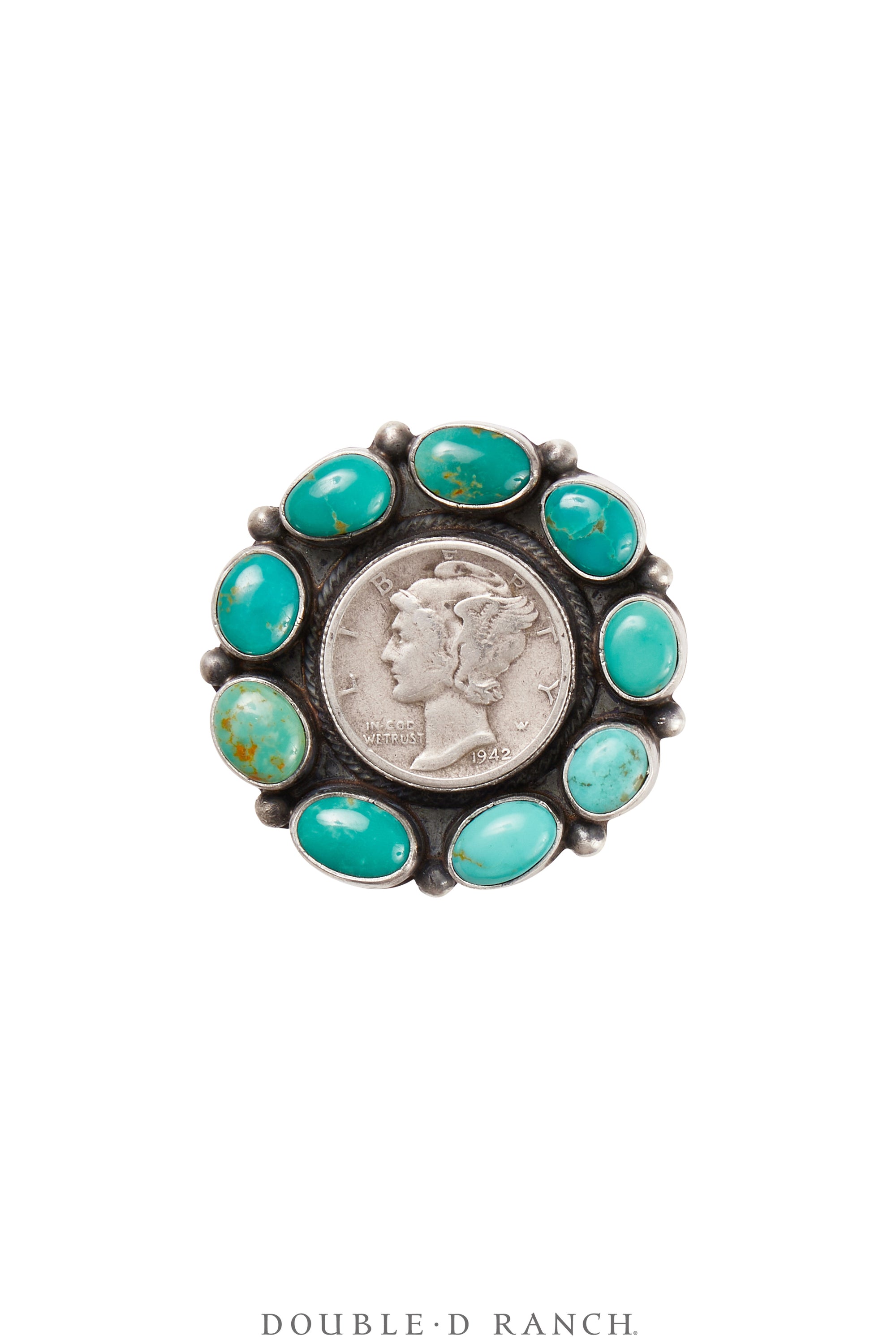 Ring, Statement, Royston Turquoise, Coin, Hallmark, Contemporary, 1523