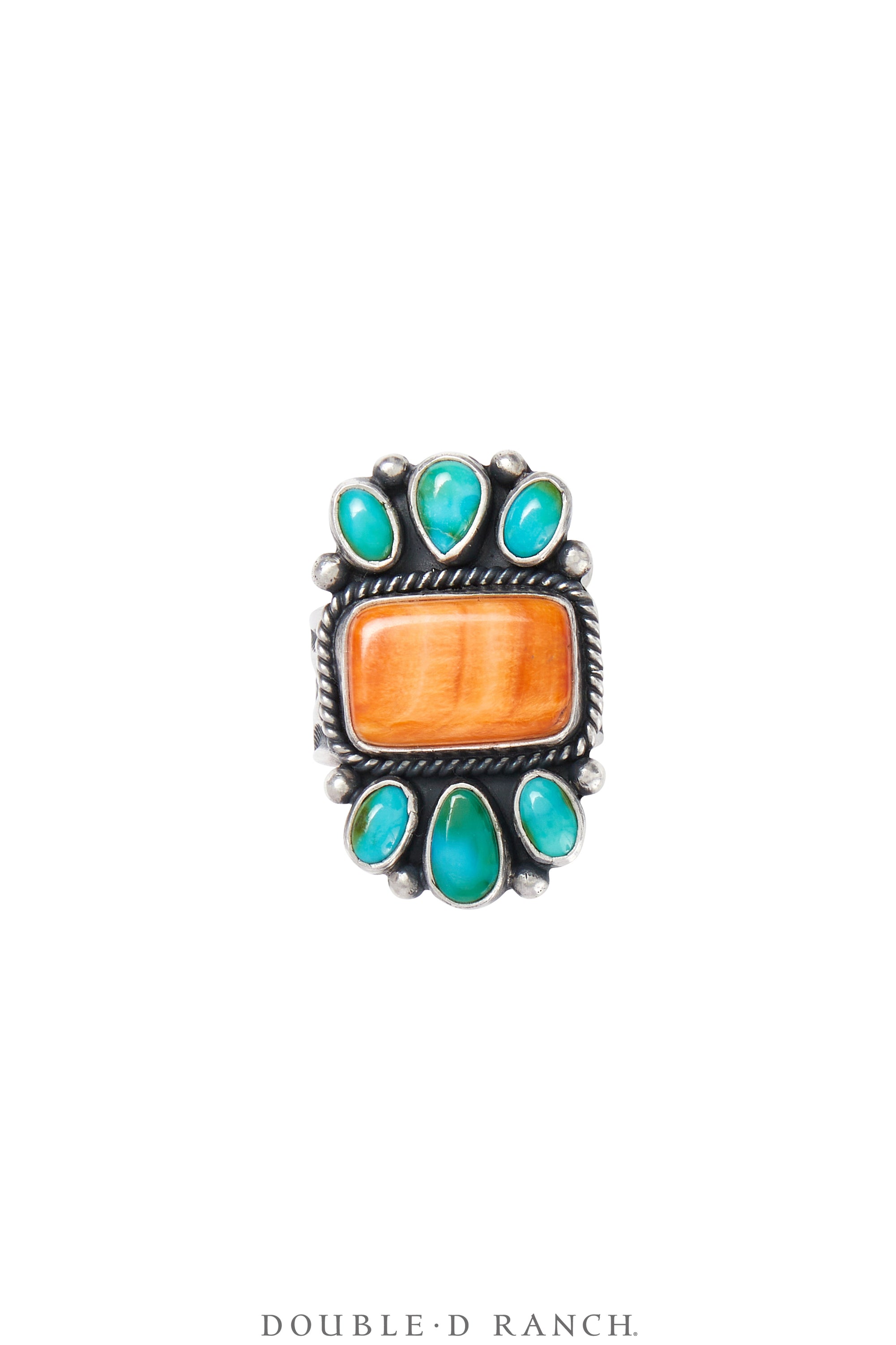 Ring, Novelty, Turquoise, Orange Spiny, Contemporary, 1534