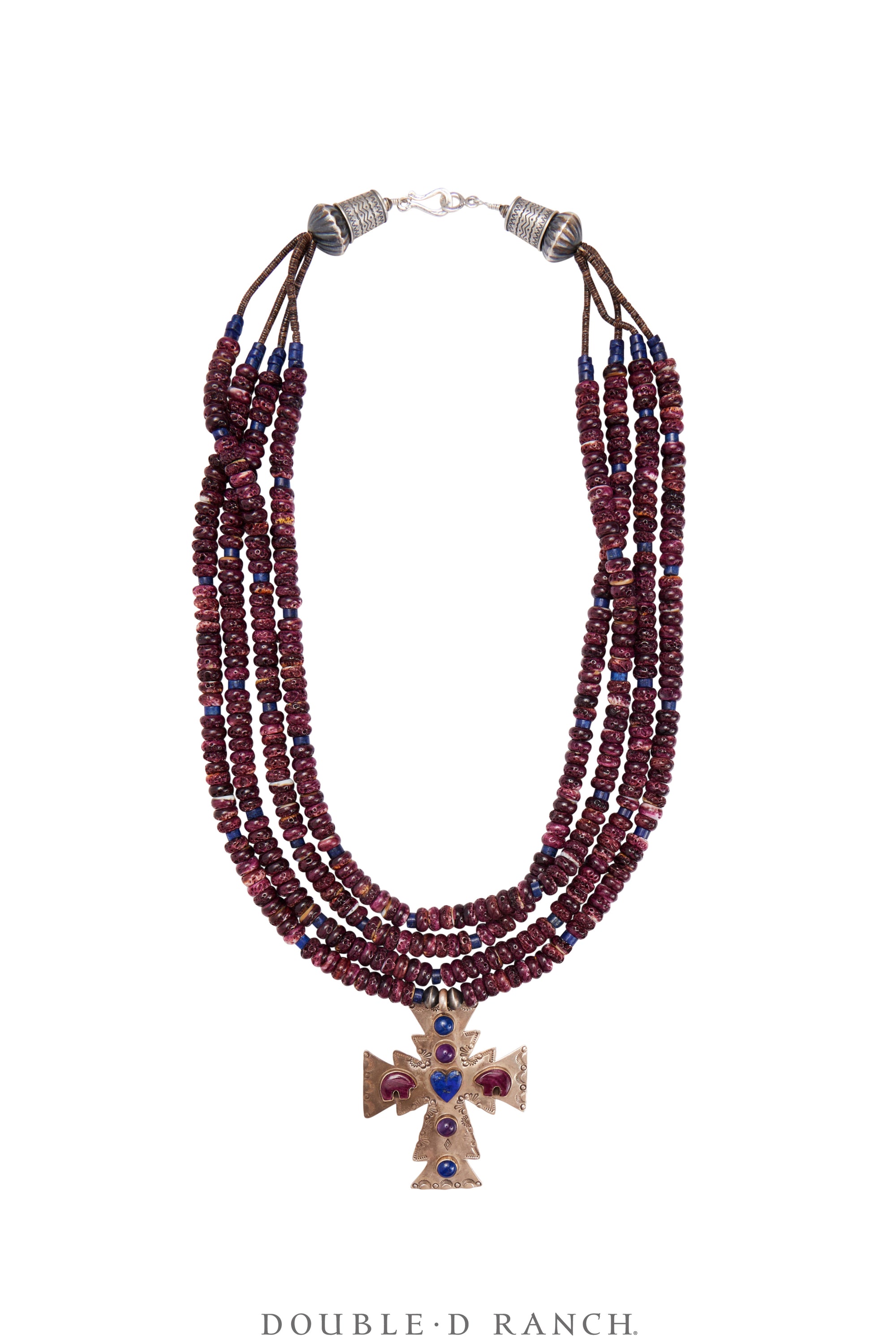 Necklace, Natural Stone, Purple Spiny Oyster With Cross Pendant, Navajo, Contemporary, 3418