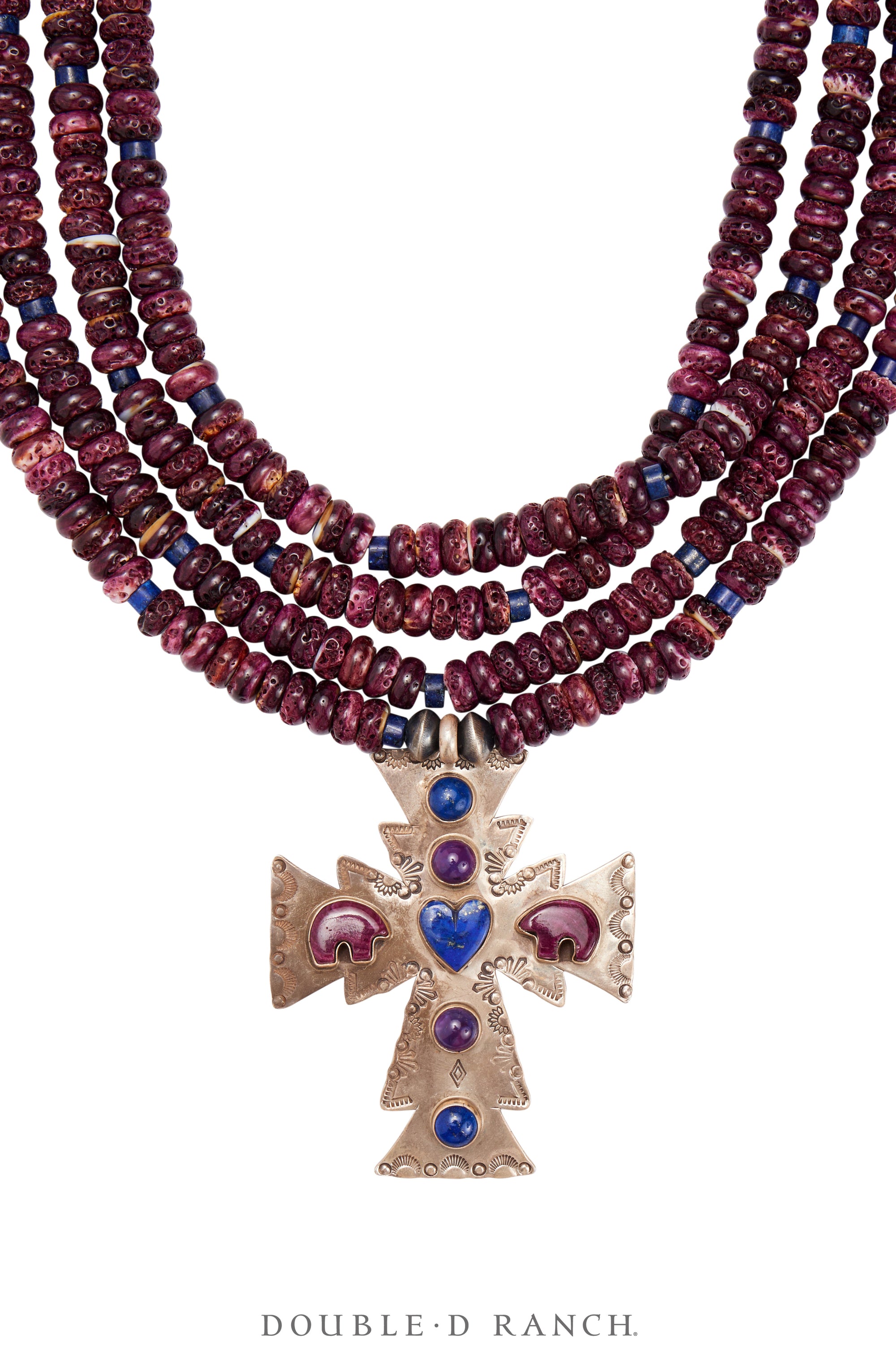 Necklace, Natural Stone, Purple Spiny Oyster With Cross Pendant, Navajo, Contemporary, 3418