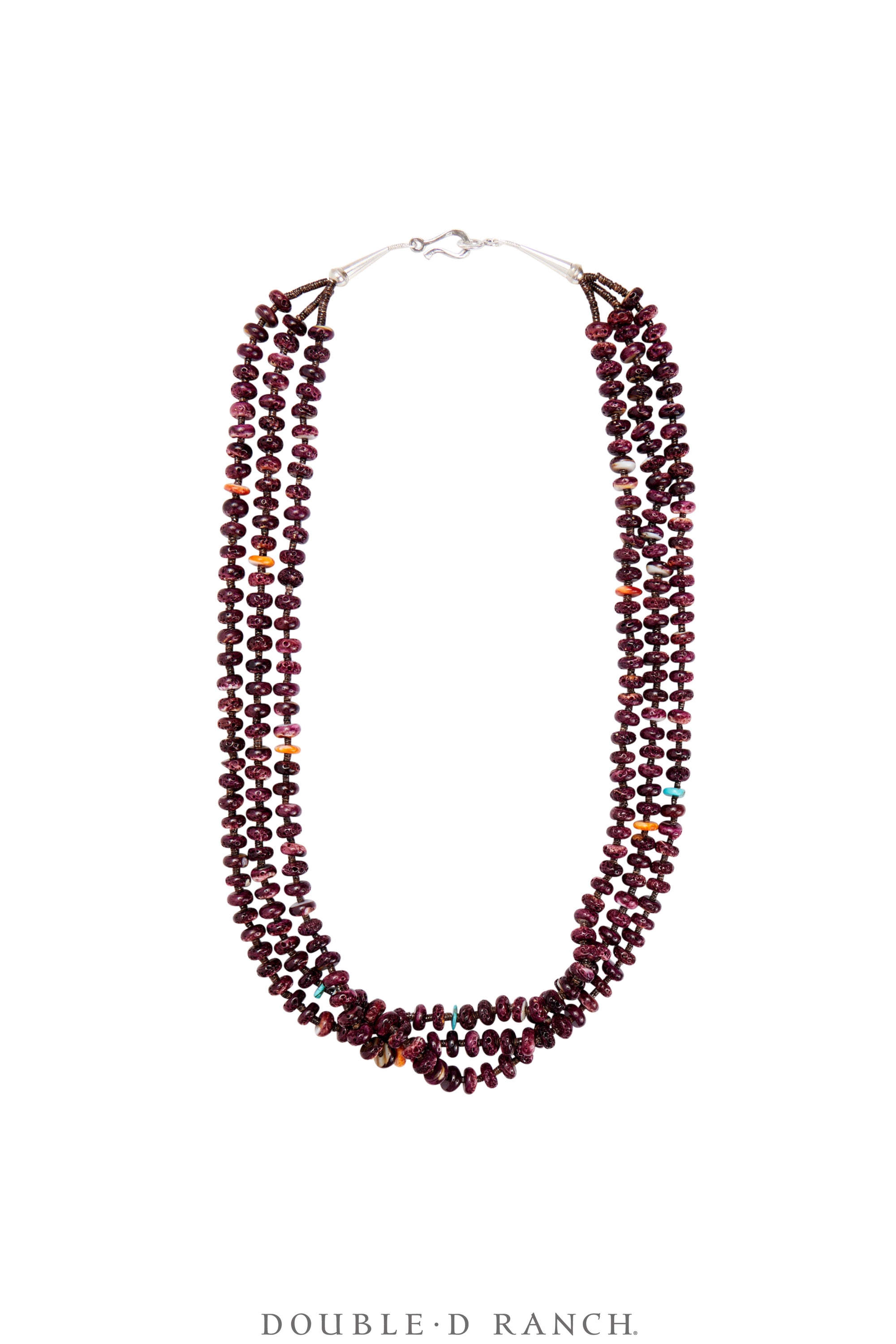 Necklace, Natural Stone, Purple Spiny Oyster, Triple Strand, Navajo, Contemporary, 3420