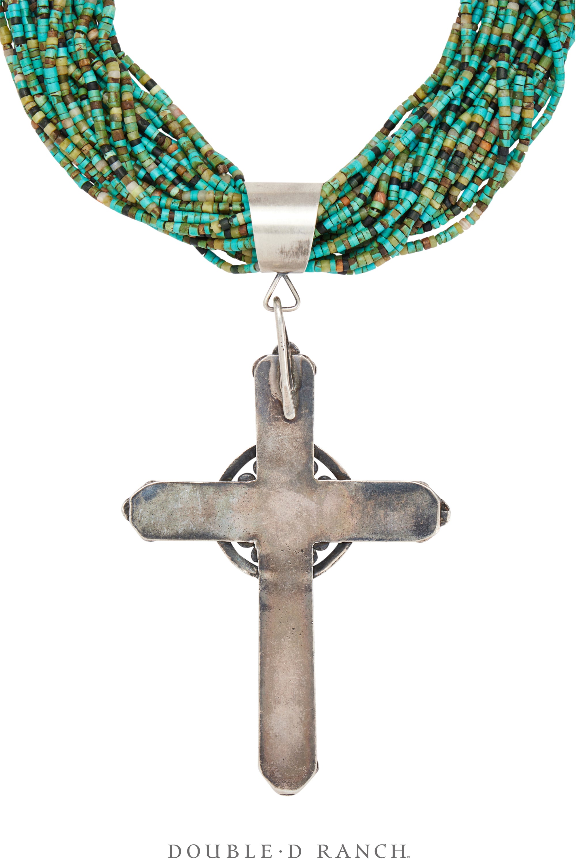 Necklace, Natural Stone, Turquoise Calsilica Heishi With Cross Pendant, Navajo, Contemporary, 3422