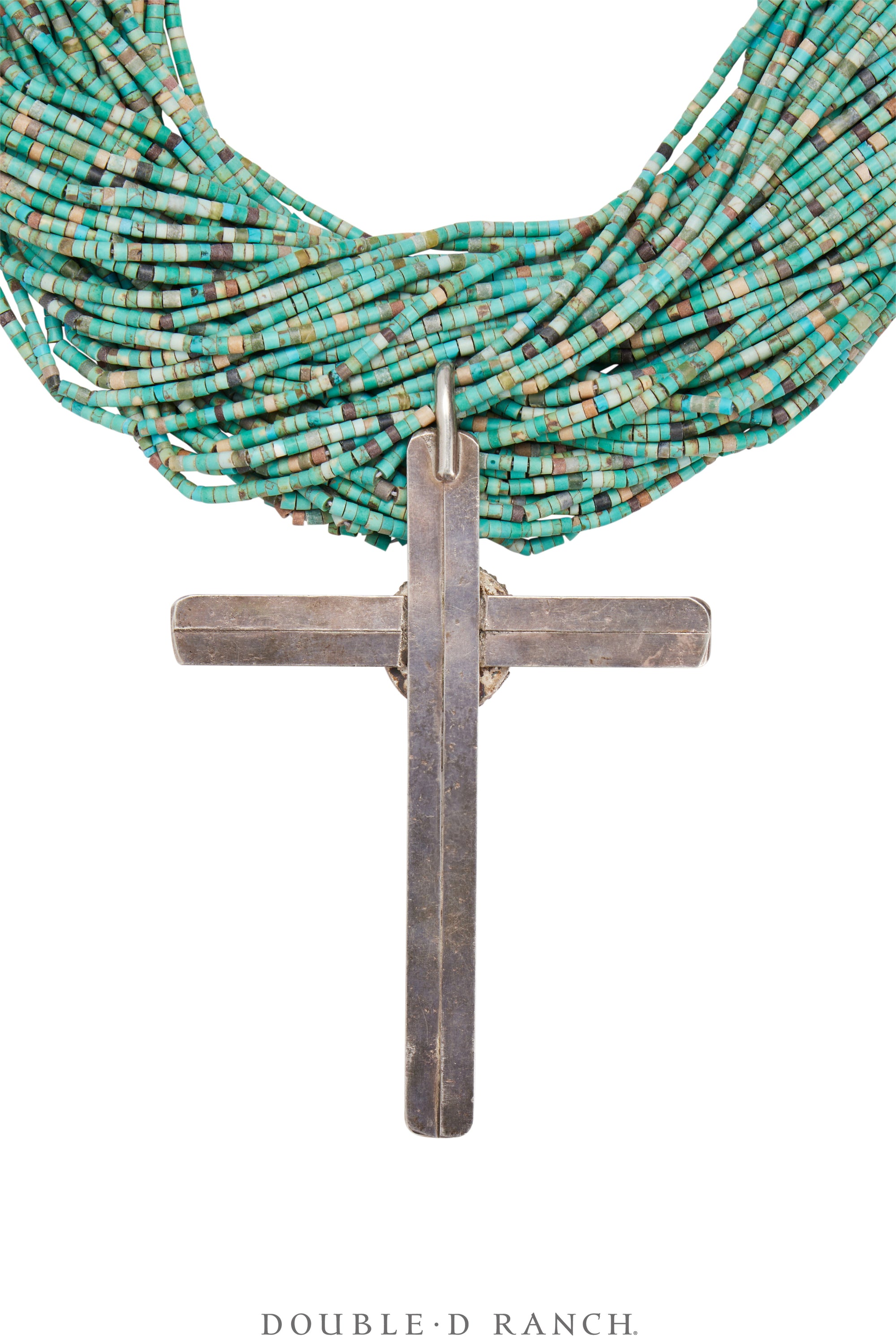 Necklace, Natural Stone, Turquoise Calsilica Heishi With Cross Pendant, Navajo, Contemporary, 3423