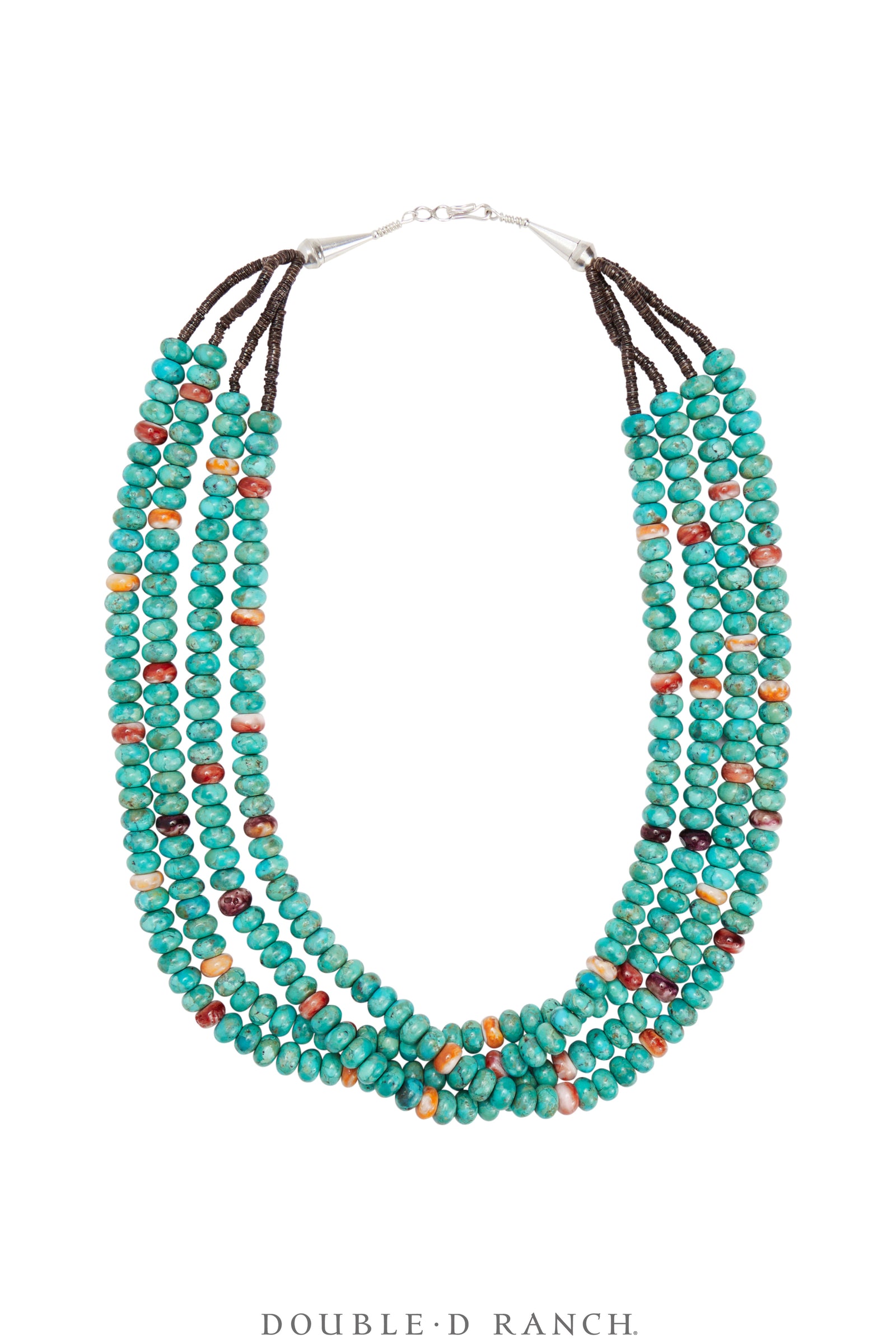 Necklace, Natural Stone, Turquoise With Spiny Oyster, 4 Strand, Navajo, Contemporary, 3428