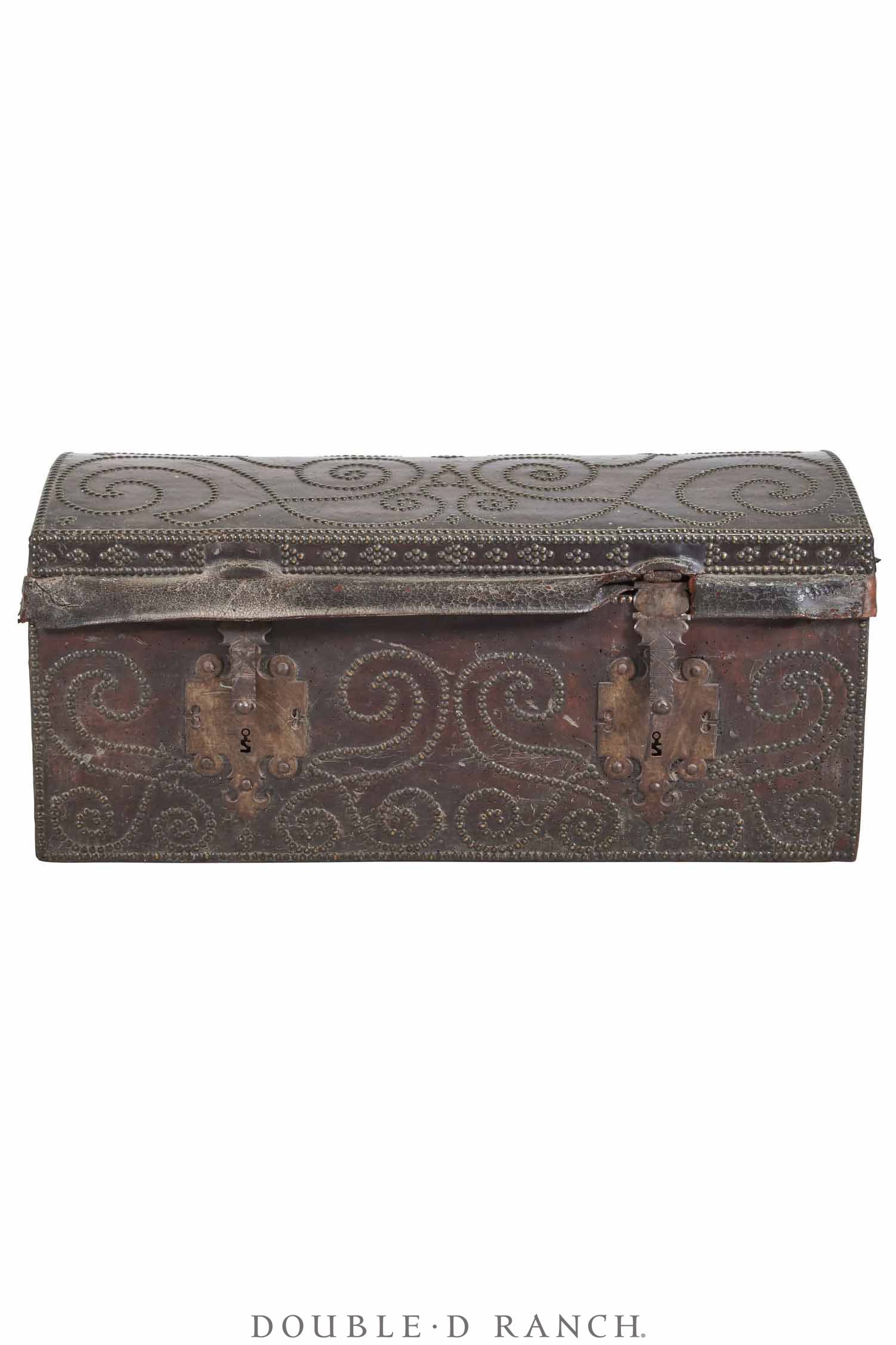 Miscellaneous, Trunk, Studded Leather, Spanish Colonial, Antique 18/19th Century, 280