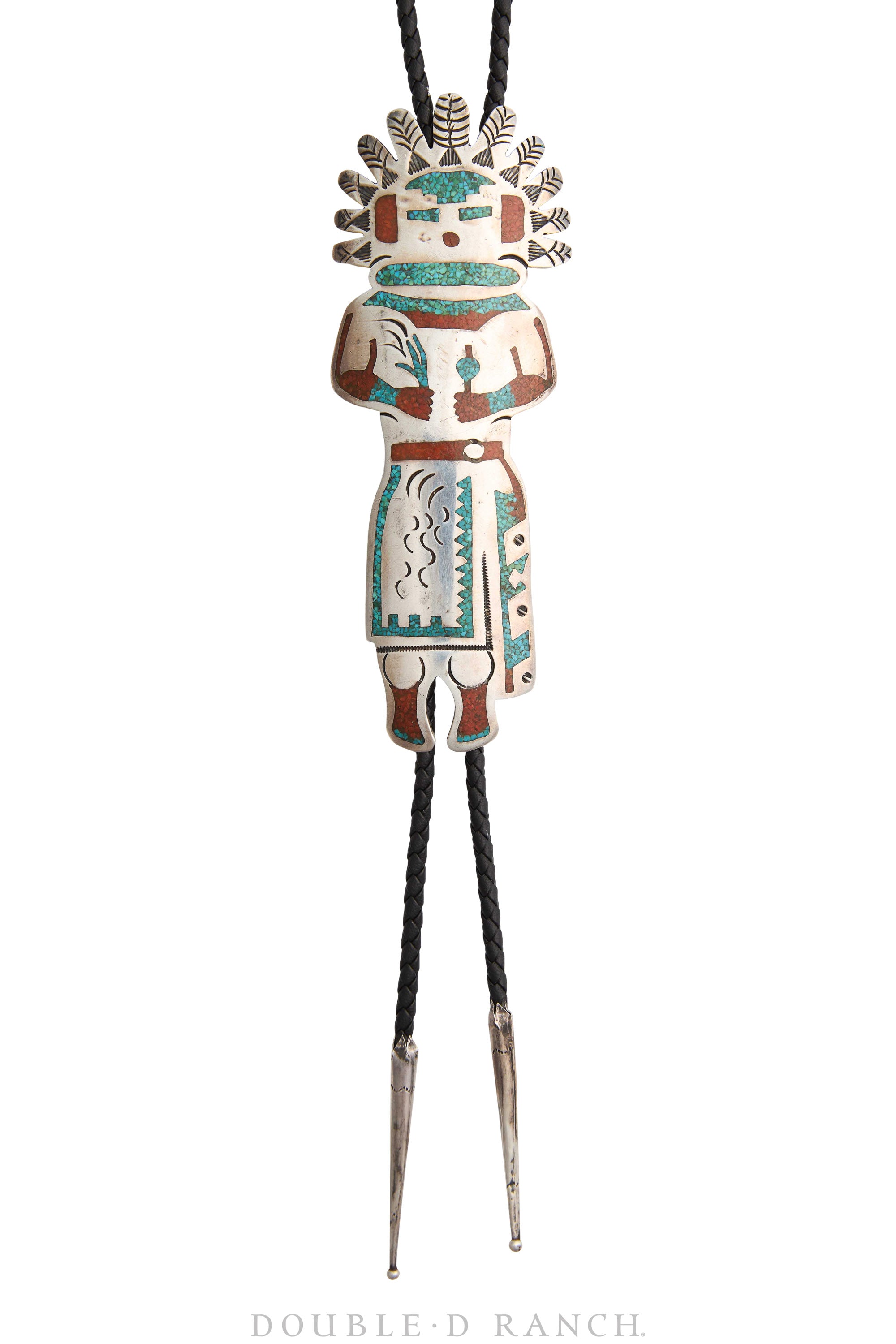 Bolo, Chip Inlay, Kachina, Turquoise & Coral Chips, Tommy Singer Hallmark, Vintage ‘60s, 3158