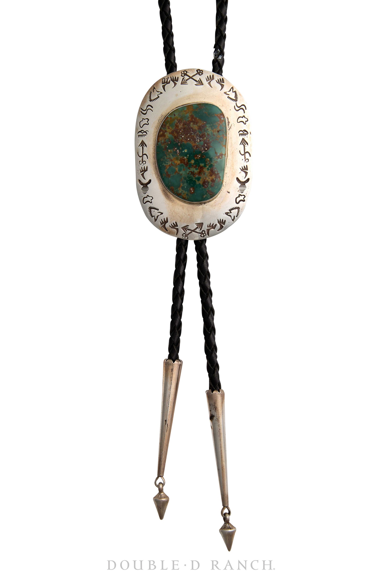 Bolo, Concho, Turquoise, Stamp Work, Hallmark, Vintage, 3218