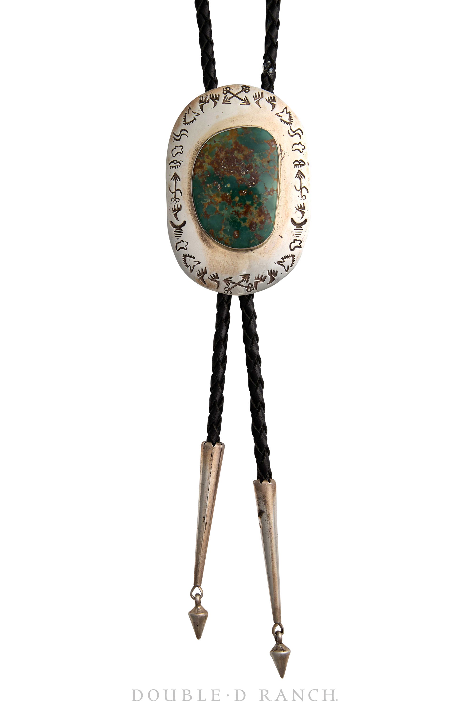 Bolo, Concho, Turquoise, Stamp Work, Hallmark, Vintage, 3218