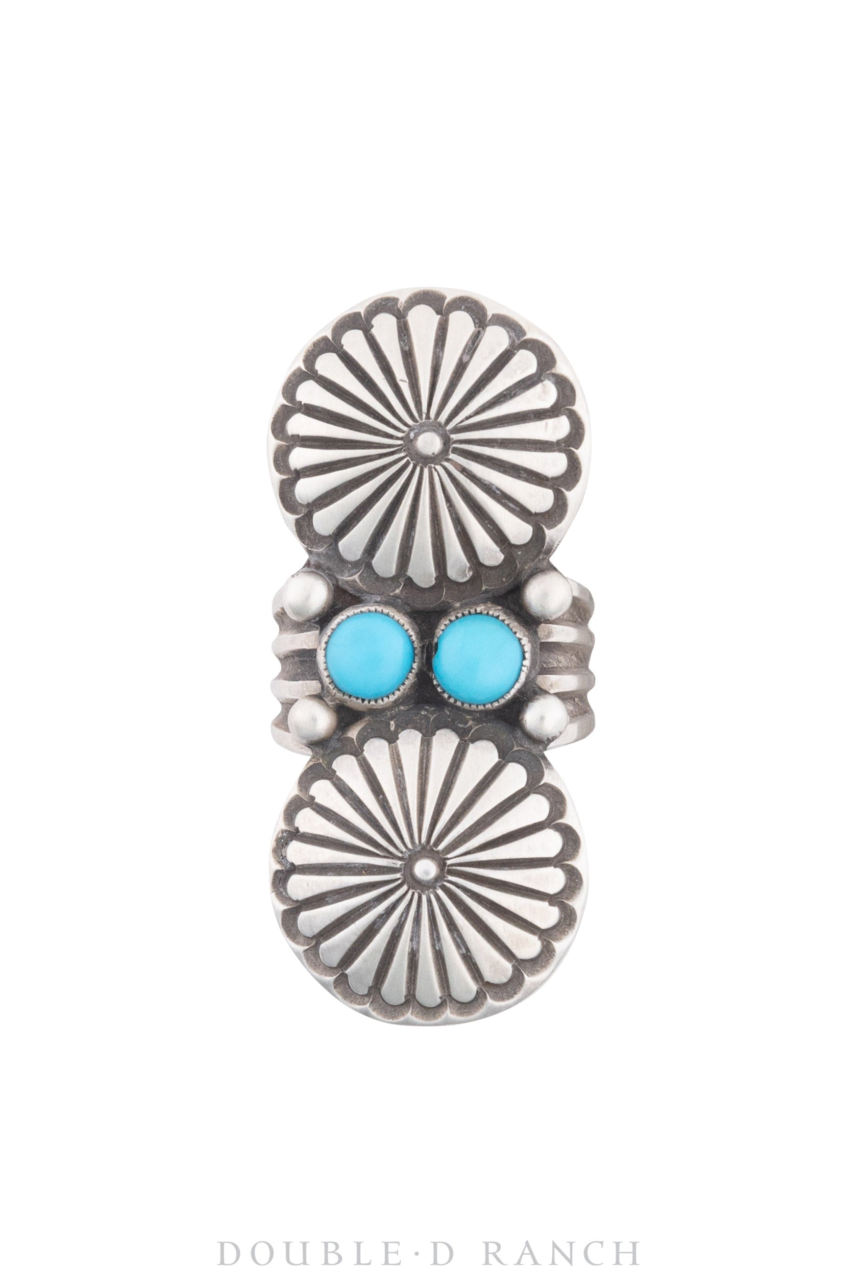 Ring, Concho, Turquoise, Sterling Silver, Stampwork, Hallmark, Contemporary, 1272