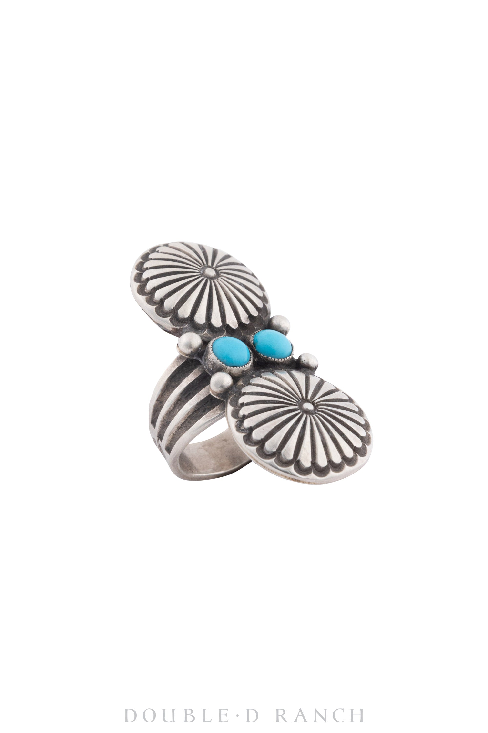 Ring, Concho, Turquoise, Sterling Silver, Stampwork, Hallmark, Contemporary, 1272