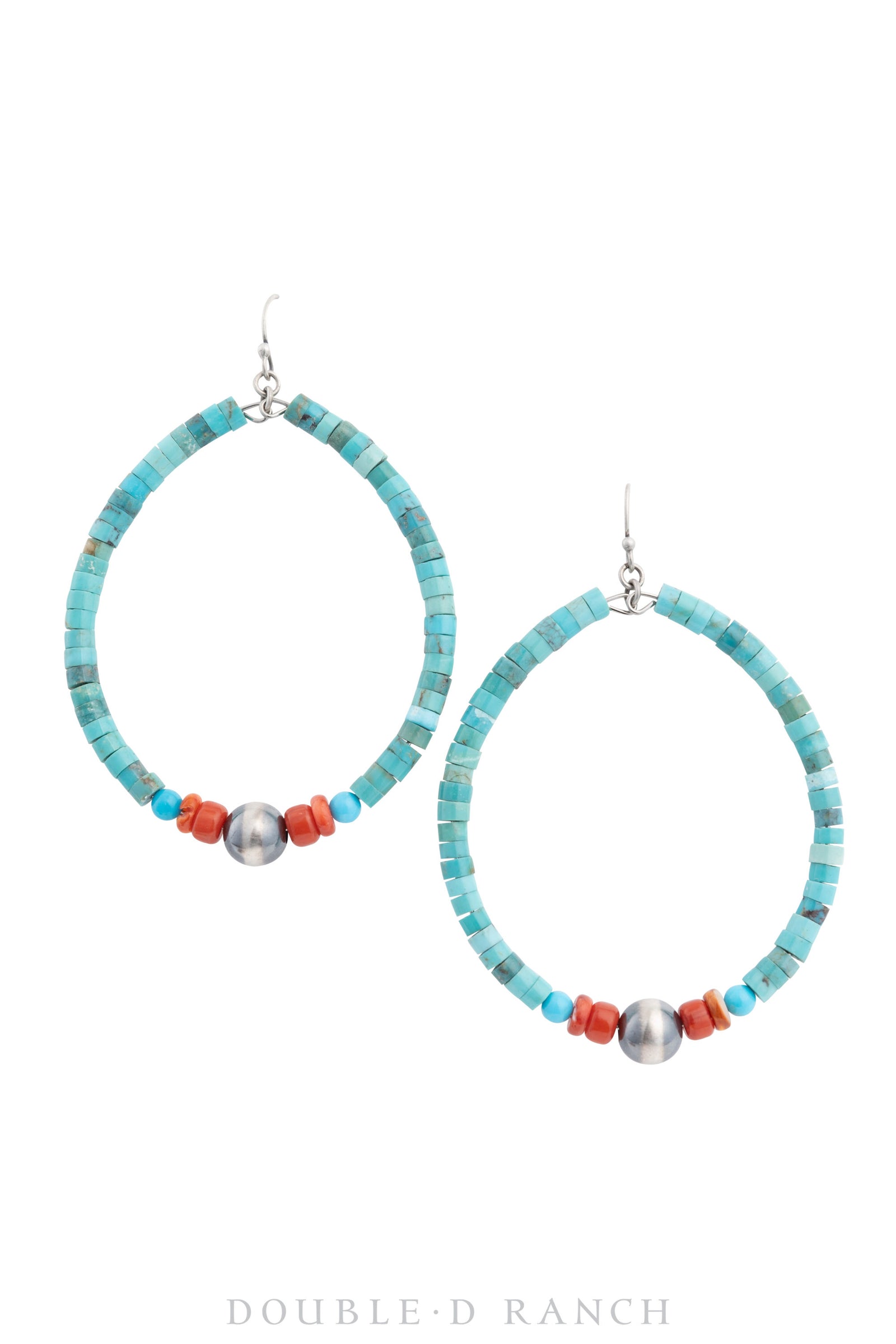 Earrings, Hoop, Turquoise & Mixed Stones, Heishi, Contemporary, 1460