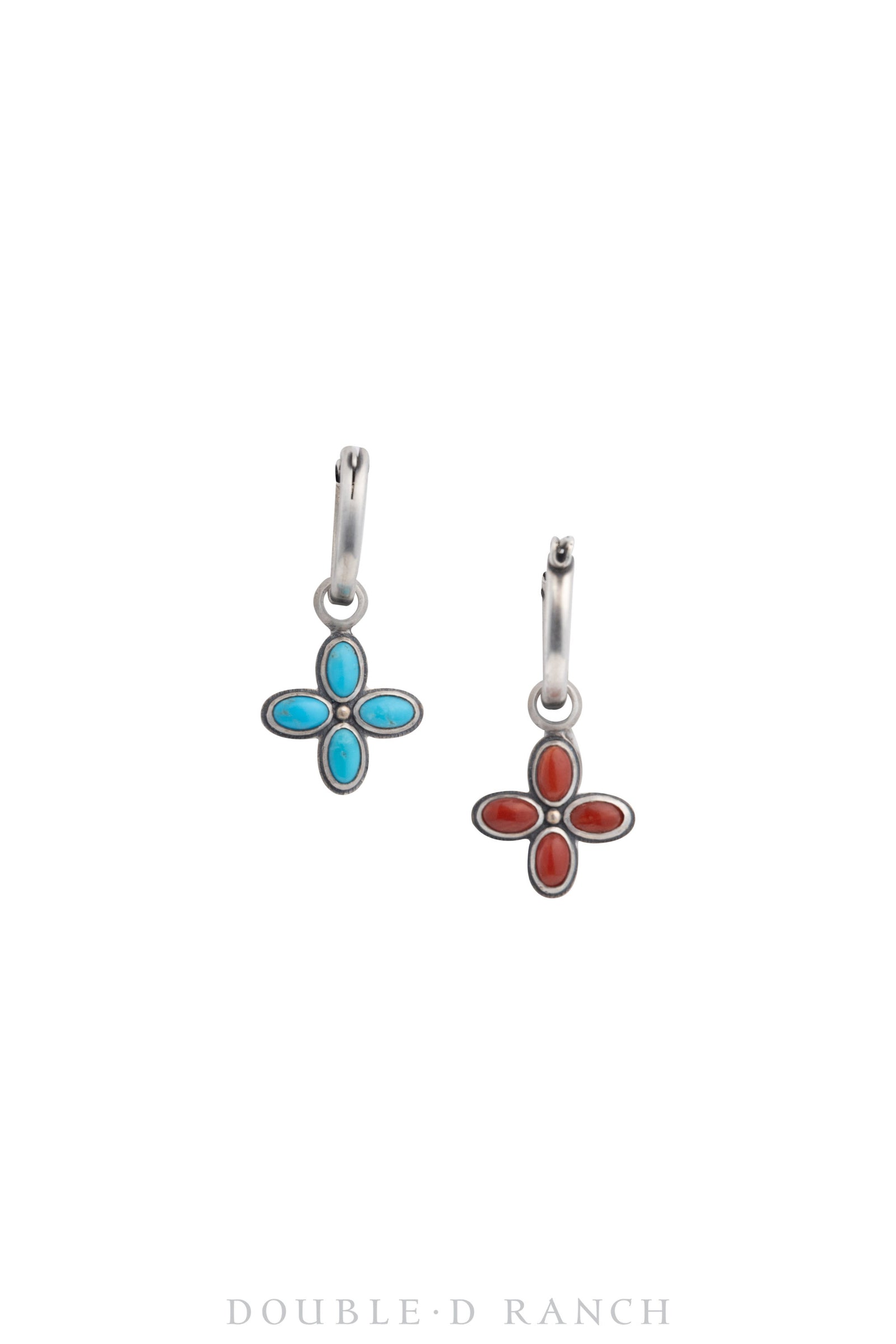 Earrings, Dennis Hogan, Drop, Turquoise & Coral Reversible, Artisan Hallmark, Contemporary, 1454