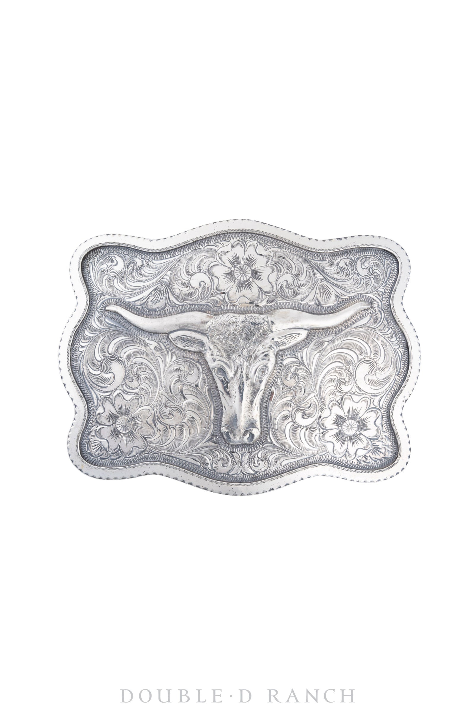 Belt, A Buckle, Western, Longhorn & Engraved Scroll, Artisan, Contemporary, 534