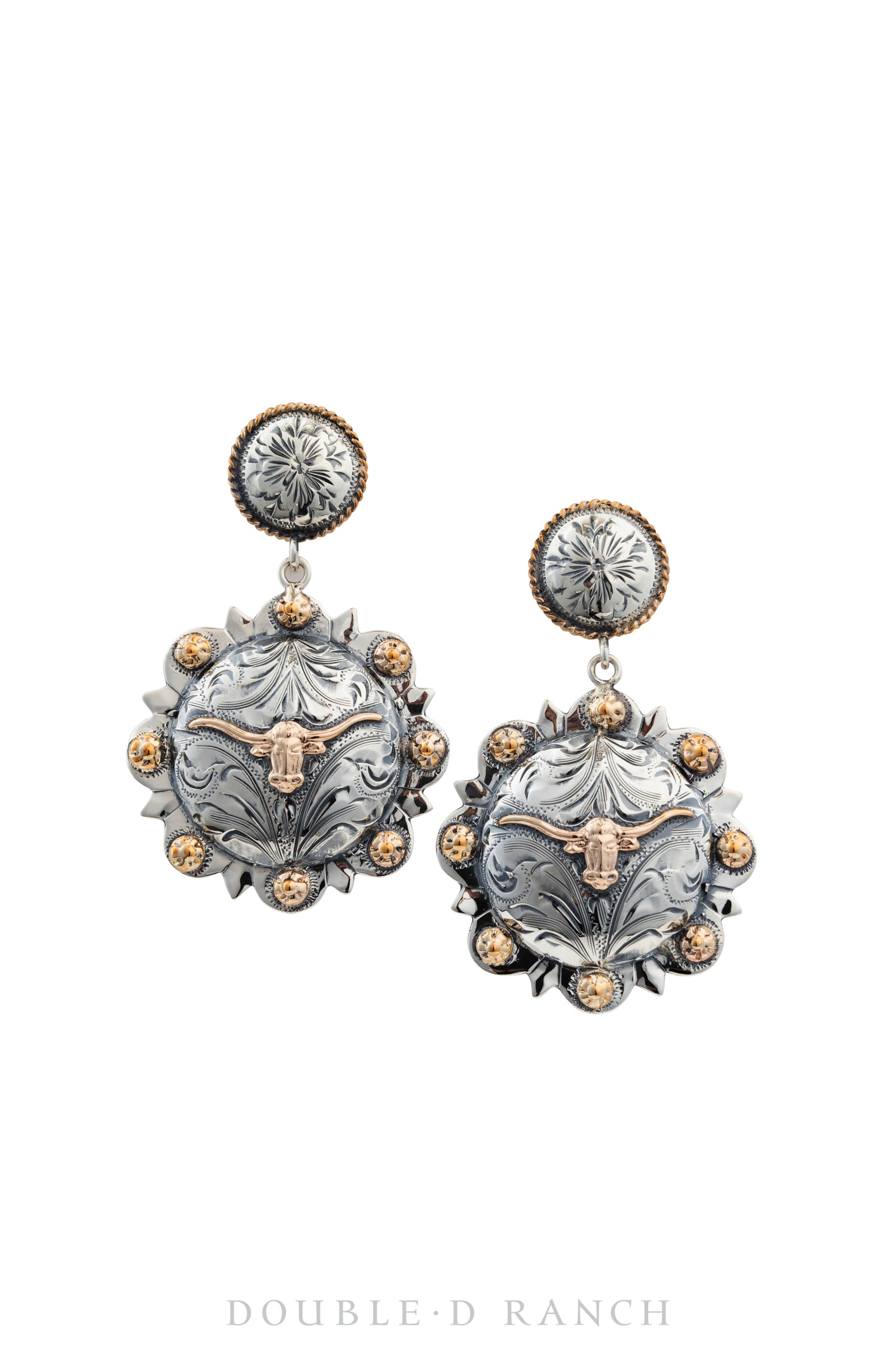 Earrings, Concho, Western Engraved, Longhorn, Contemporary, 1299