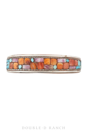 Cuff, Inlay, Multi Stone, Leather Lined, Artisan, Charlie Favor, Contemporary, 3659