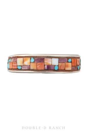 Cuff, Inlay, Multi Stone, Leather Lined, Artisan, Charlie Favor, Contemporary, 3660