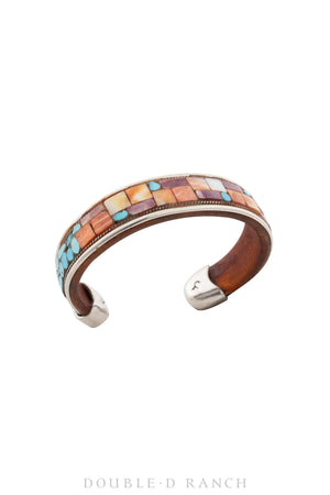 Cuff, Inlay, Multi Stone, Leather Lined, Artisan, Charlie Favor, Contemporary, 3660