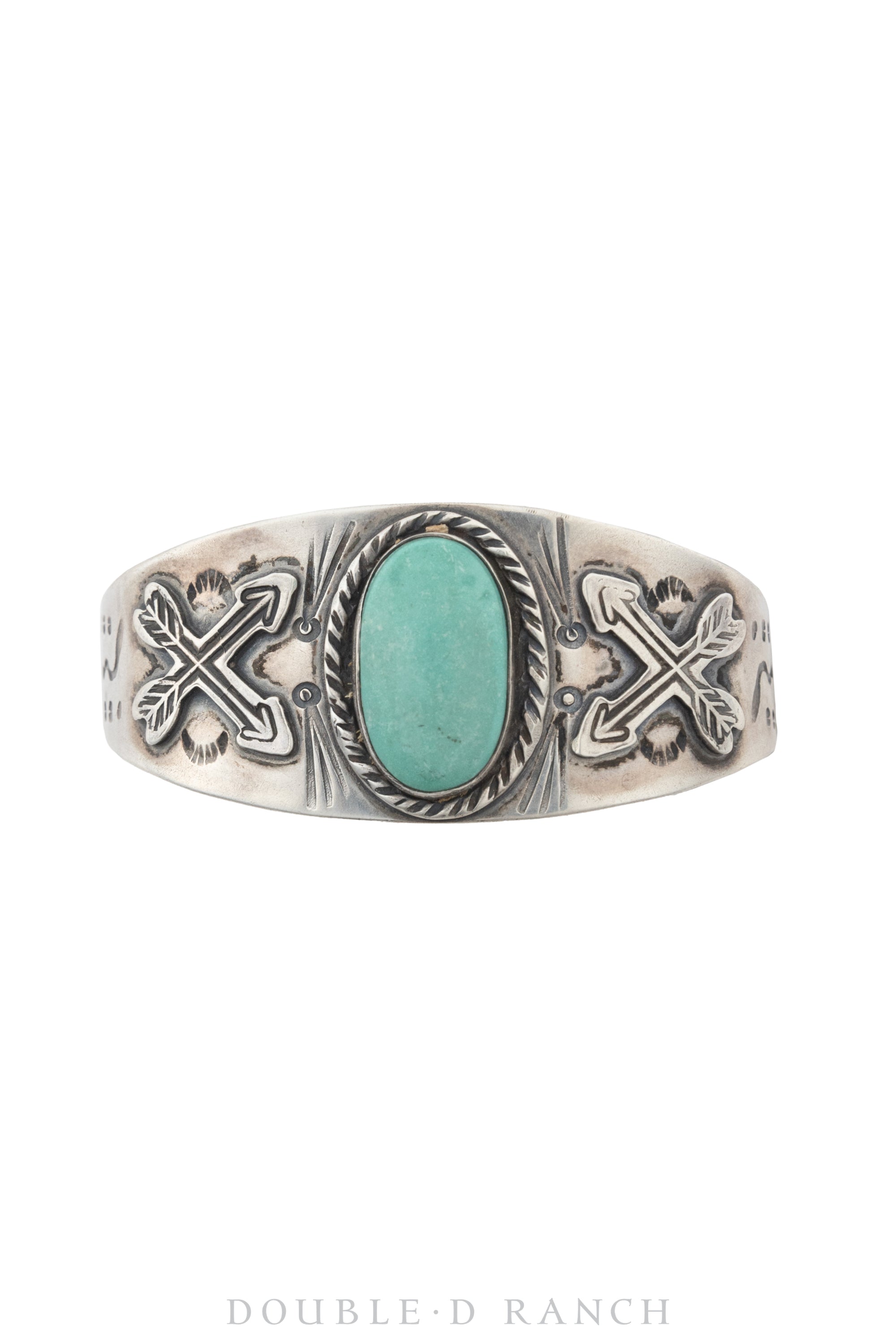 Cuff, Fred Harvey Railroad Era, Turquoise, Single Stone With Crossed Arrow Motif, Hallmark, Vintage, 3641