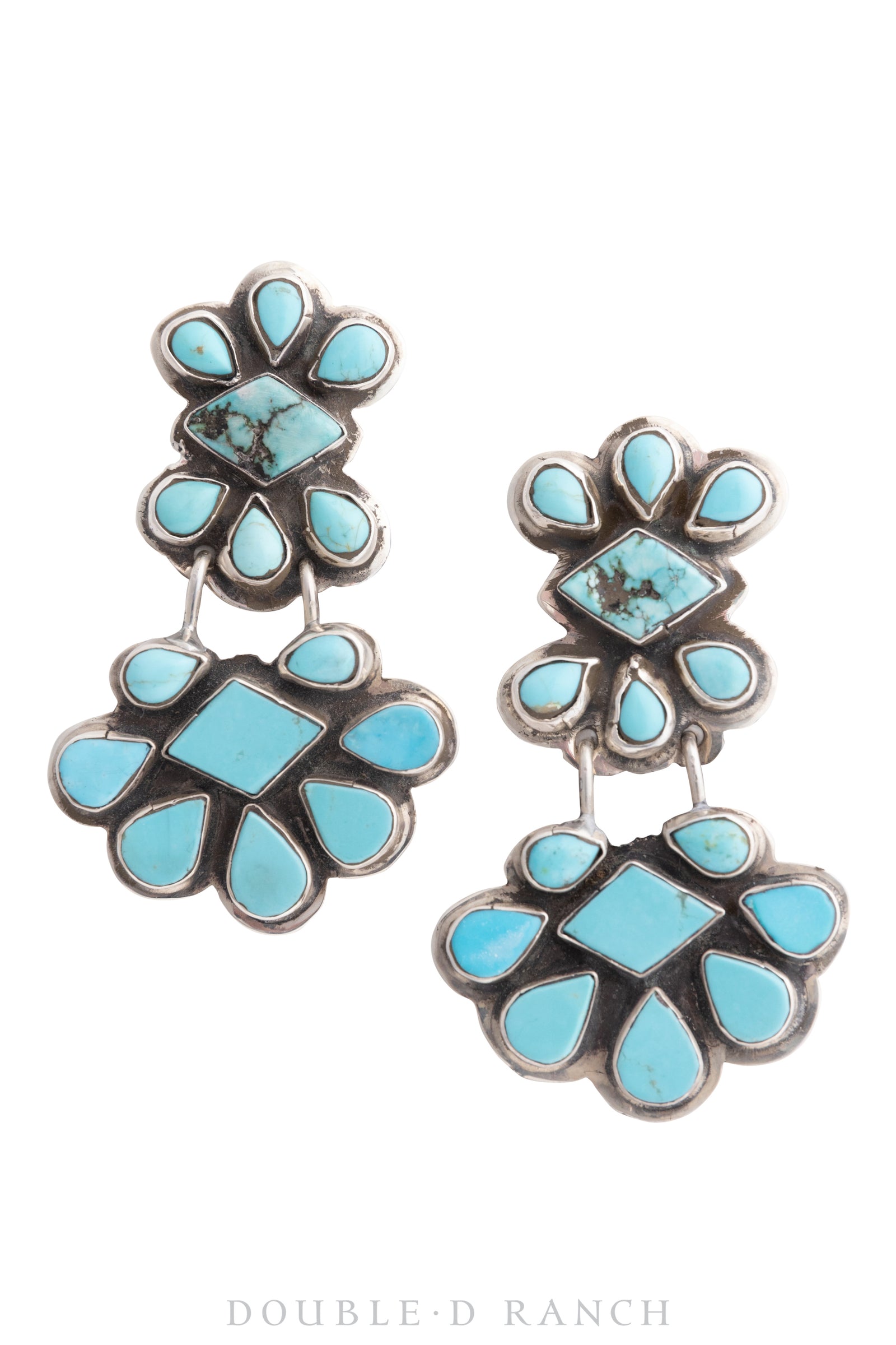 Earrings, Oscar Betz, Fan, Turquoise, Hallmark, Contemporary, 1596