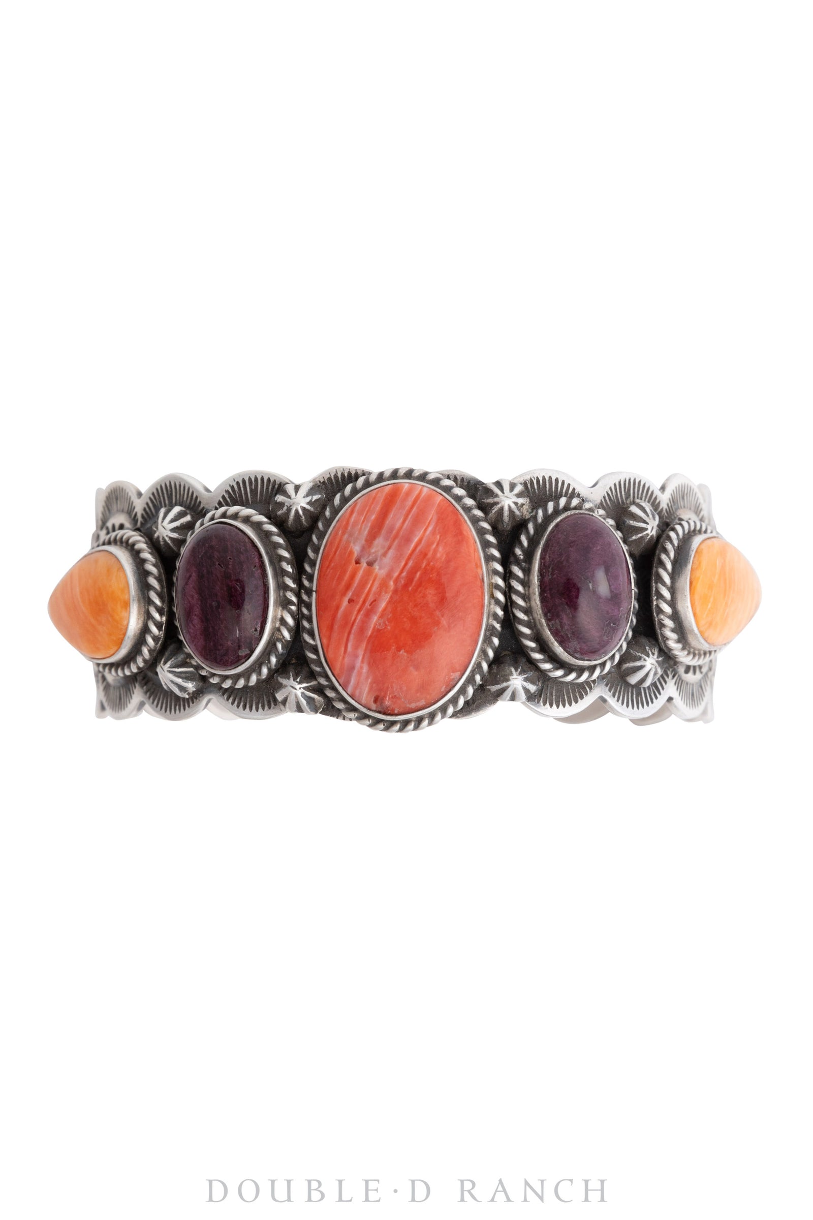 Cuff, Natural Stone, Orange & Purple Spiny Oyster, 5 Stone, Hallmark, Contemporary, 3425