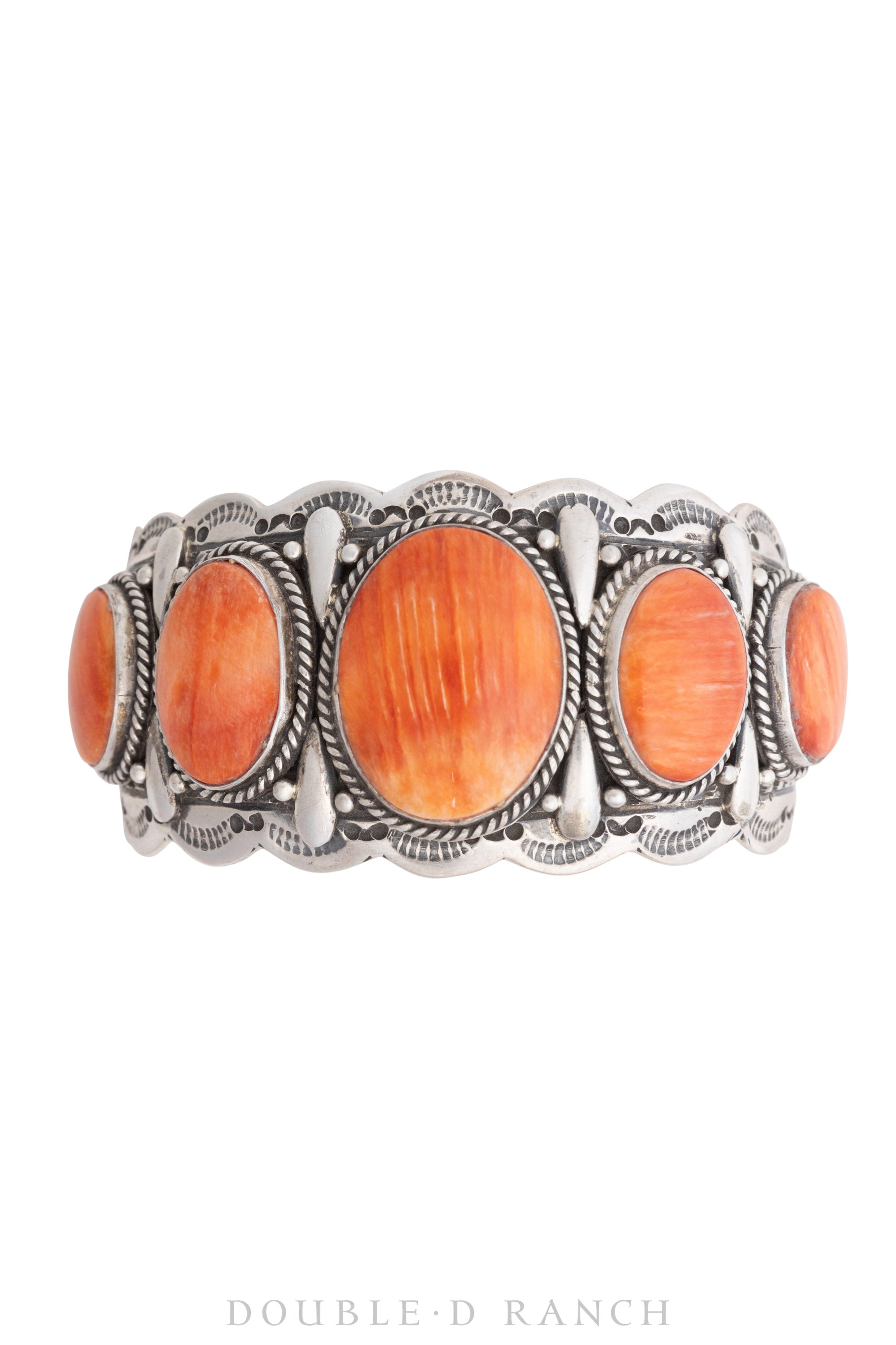 Cuff, Natural Stone, Orange Spiny Oyster, 5 Stones, Hallmark, Contemporary, 3421