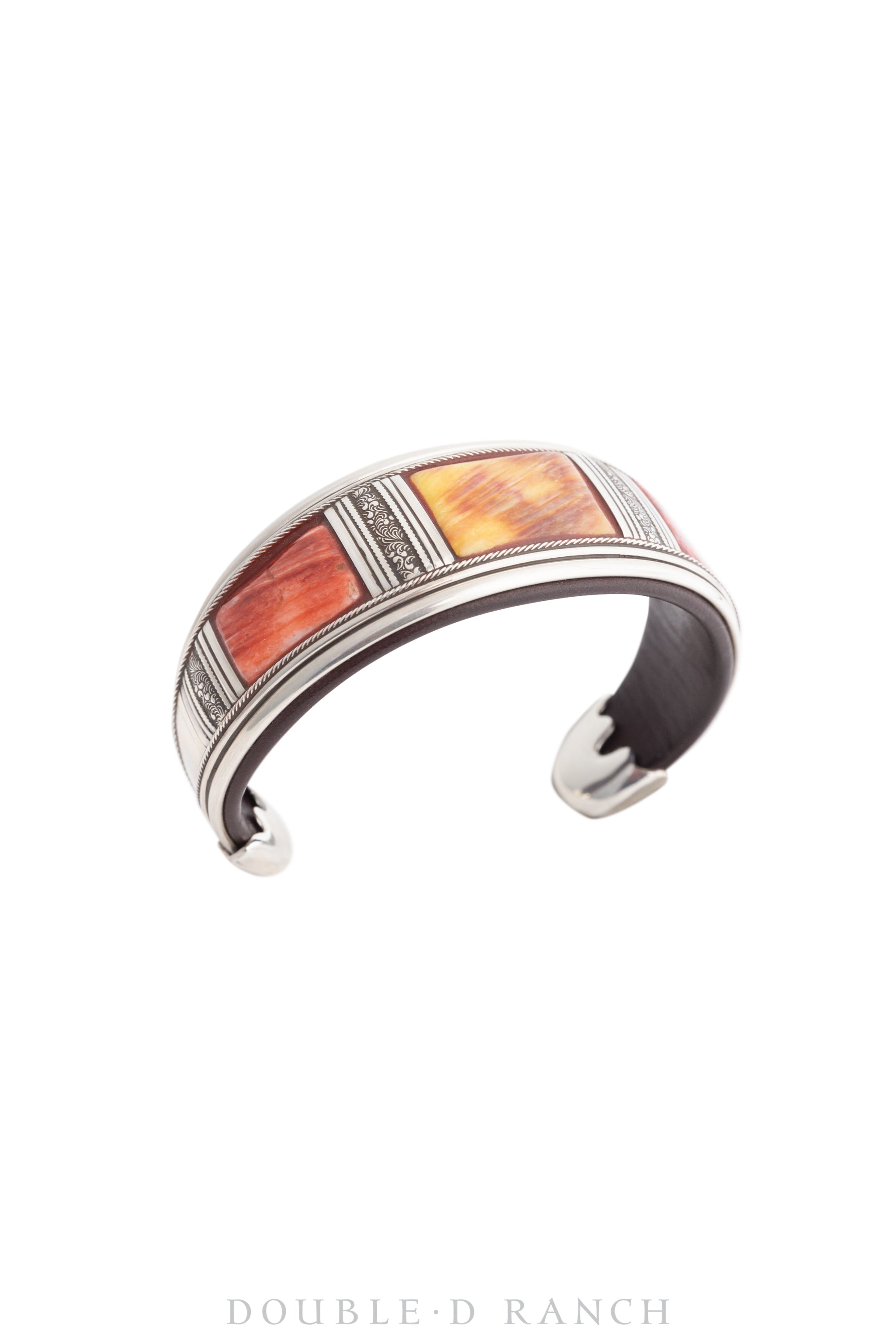 Cuff, Inlay, Orange Spiny Oyster, Leather Lined, Artisan, Contemporary, 3680