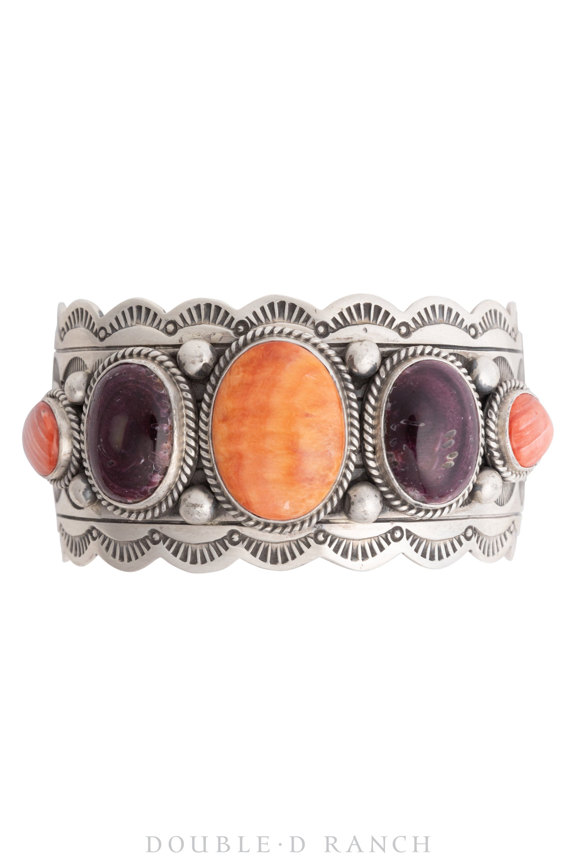 Cuff, Natural Stone, Orange & Purple Spiny Oyster, 5 Stones, Hallmark, Contemporary, 3420