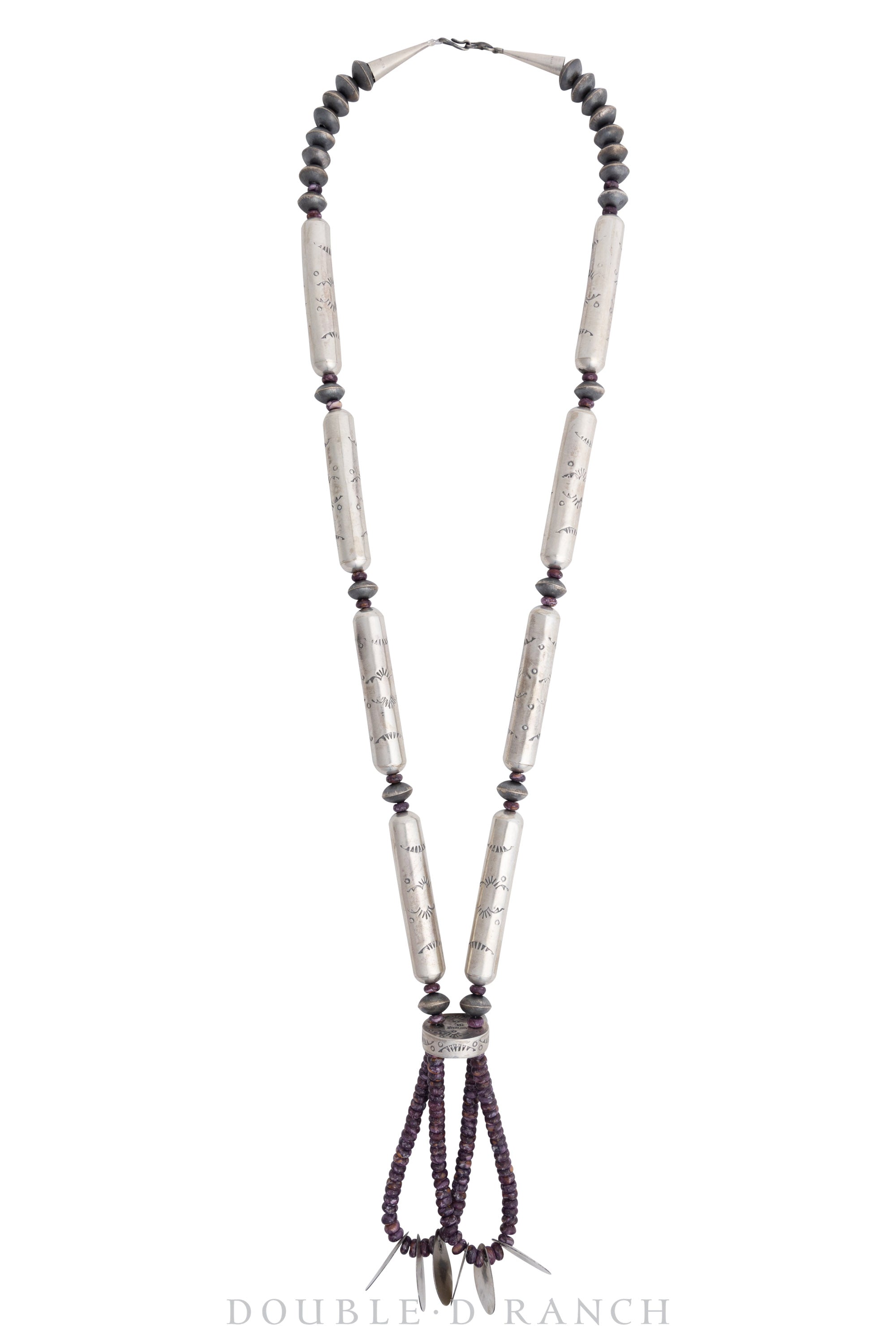 Necklace, Desert Pearls, Round and Tubular, Sterling Silver, Purple Spiny Oyster, with Earrings, Contemporary, 2947