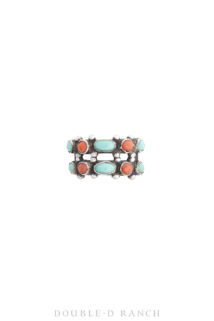 Ring, Cluster, Turquoise & Coral, Vintage, ‘40s, 1257