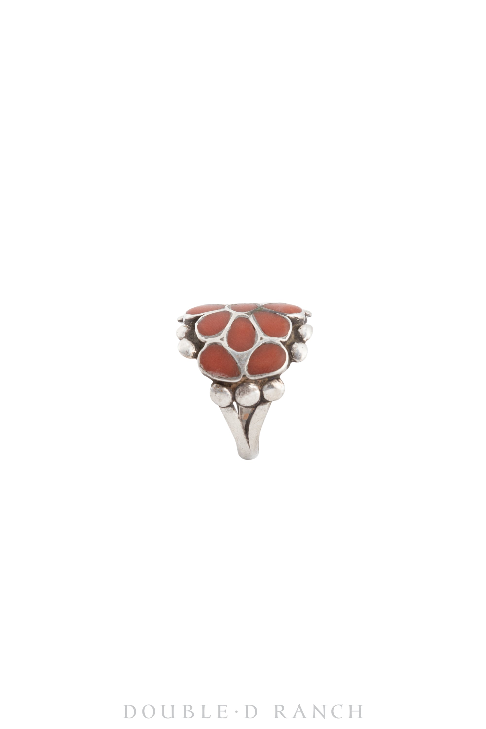 Ring, Inlay, Coral, Dishta Style, Vintage, 1461B