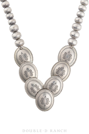 Necklace, Conchos With Desert Pearls, Sterling Silver, Vintage, 3151