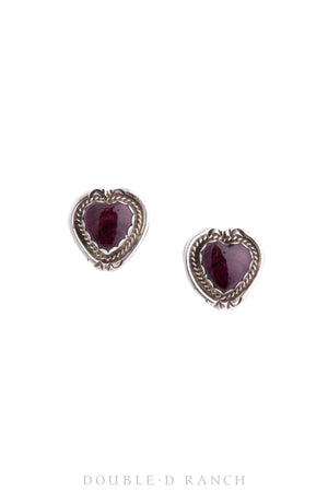 Earrings, Novelty, Heart, Purple Spiny Oyster, Hallmark, New Old Stock, 1609