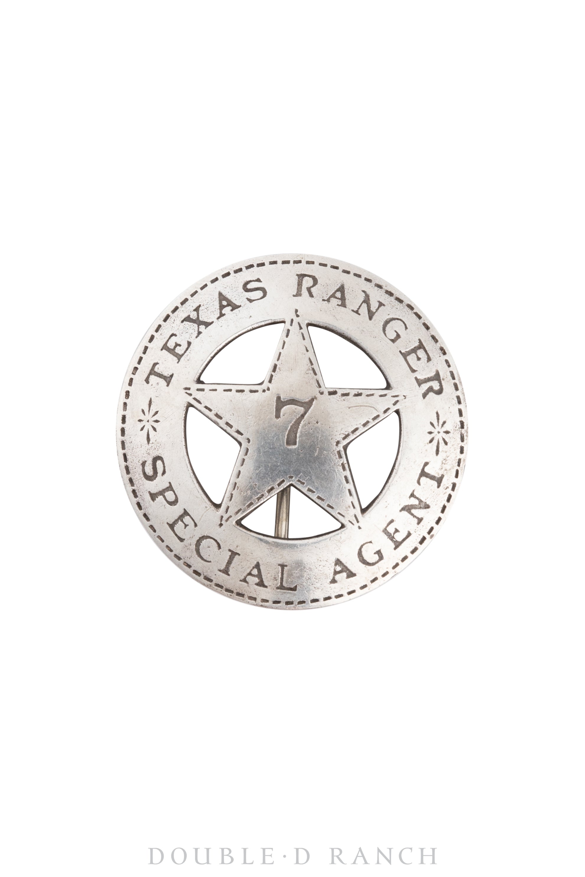 Pin, Badge, Texas Ranger 7, Special Agent, Recast in Ingot Silver, Vintage, 971