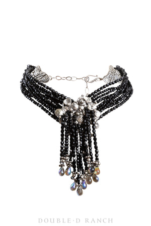 Necklace, Mummy's Bundle, Statement, Faceted Black Jet Beads, New Old Stock, 3188