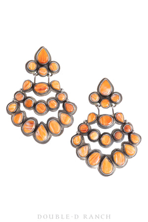 Earrings, Oscar Betz, Chandelier, Orange Spiny Oyster, Potosi Hallmark, Vintage, 1326