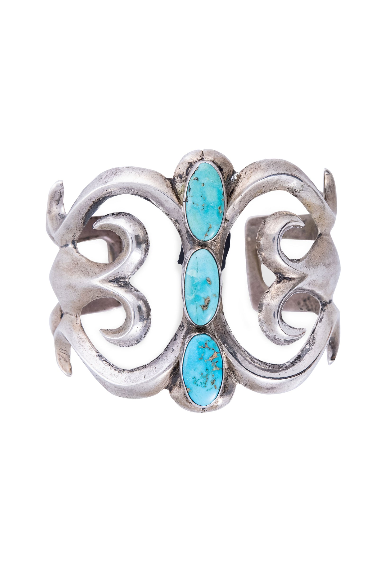 Cuff, Specimen, Turquoise, 3 Stone, Sandcast, Important Provenance: Mabel Dodge Luhan, Vintage, '40's