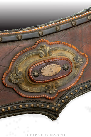 Art, Taxidermy, Saloon Mirror with Longhorns, Leather Tooling and Brass Nails, Buck Flynn Company of Santa Fe, Vintage ‘90s, 1066