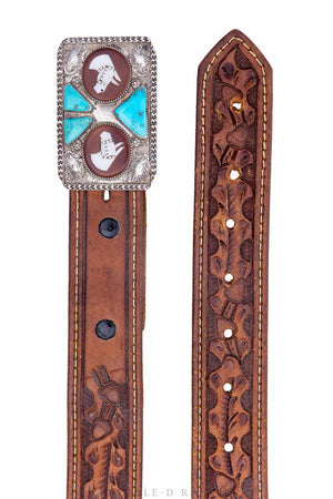 Belt, A Vintage, Buckle, Inlay, Horse Profiles, Turquoise, Mike Simplicio, Hallmark, Vintage, 278