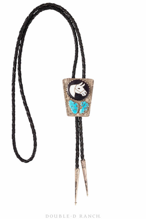 Bolo, Inlay, Horse, Turquoise, Simplicio, Vintage, 1519